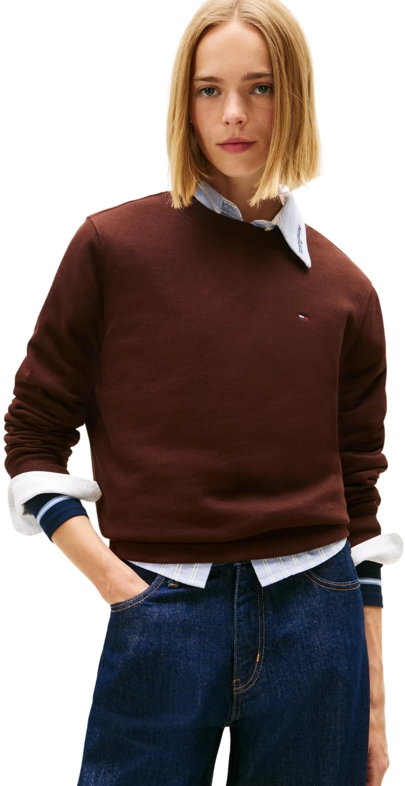 Tommy Jeans Tjw Reg S Flag Crew - Felpa Donna Marrone