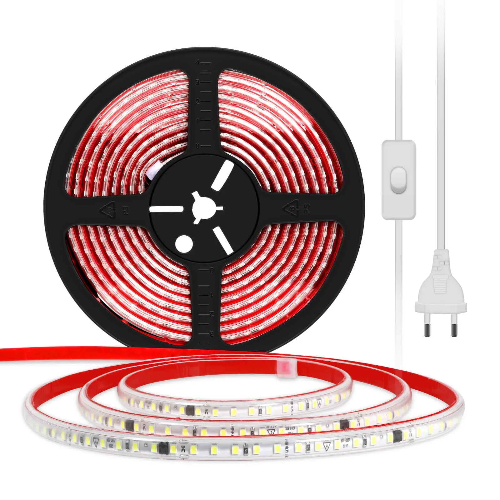 Striscia LED SMD2835 220V - 10 Metri IP67 Impermeabile con Interruttore - Luce Bianca Naturale 4000K