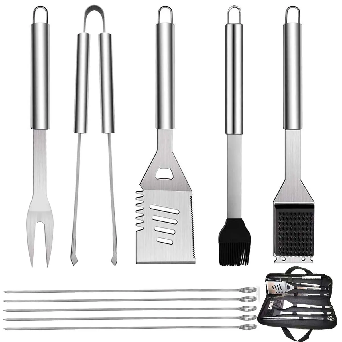 GQC Kit Attrezzi Barbecue 10 Pezzi in Acciaio Inossidabile con Borsa