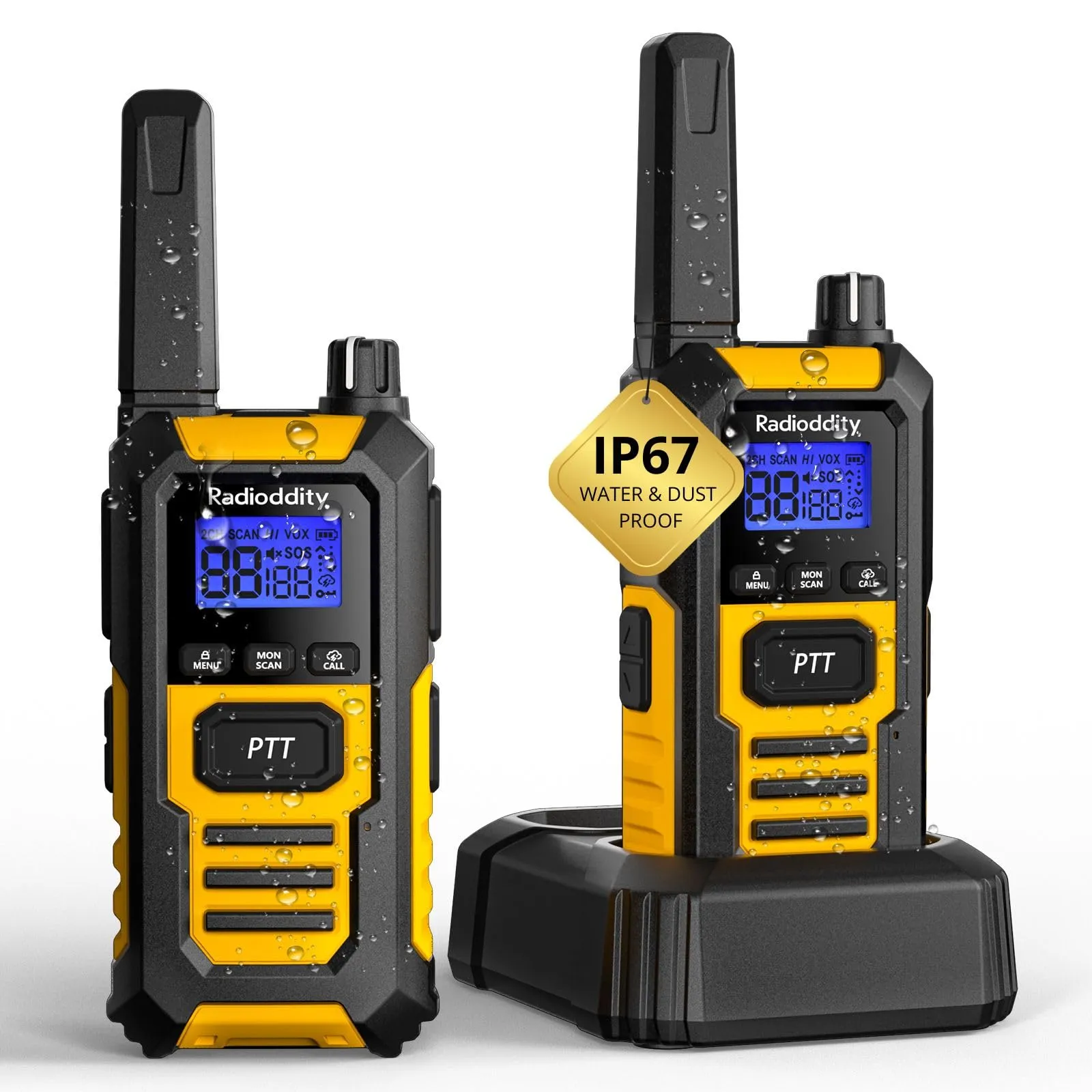 Radioddity HD-1 Walkie Talkie PMR Impermeabile e Resistente (Coppia, Giallo)