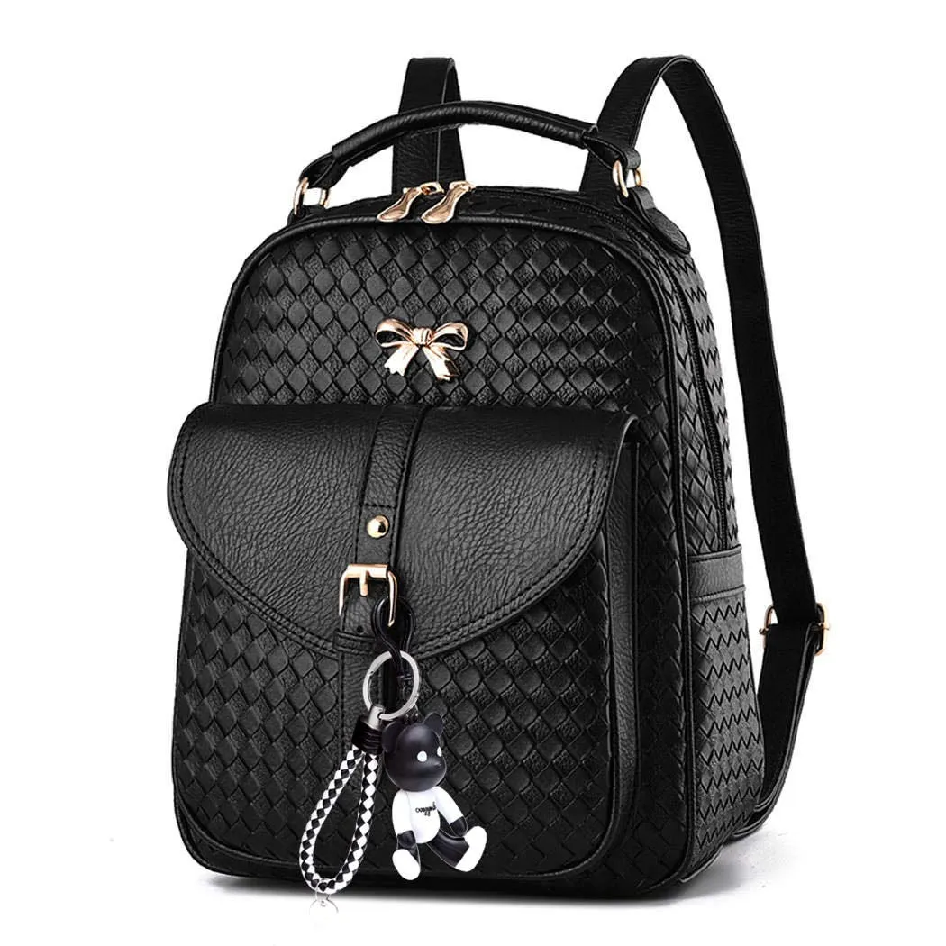 Zaino da Donna DEERWORD Elegante in Pelle PU con Ciondolo Orso - Nero