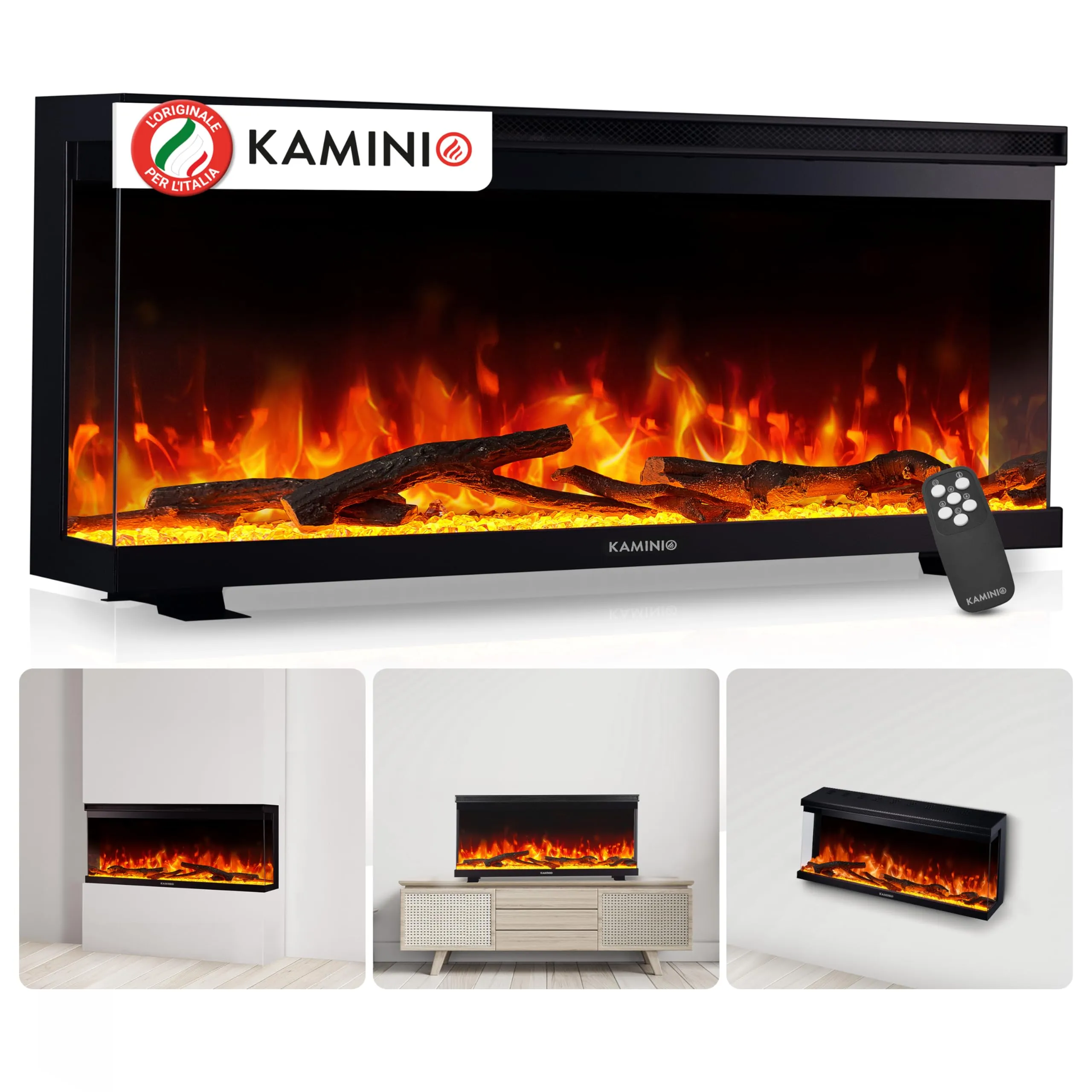 KAMINIO Camino elettrico LEA 36 pollici - 3-in-1 con Effetto Fiamma 3D e Riscaldamento