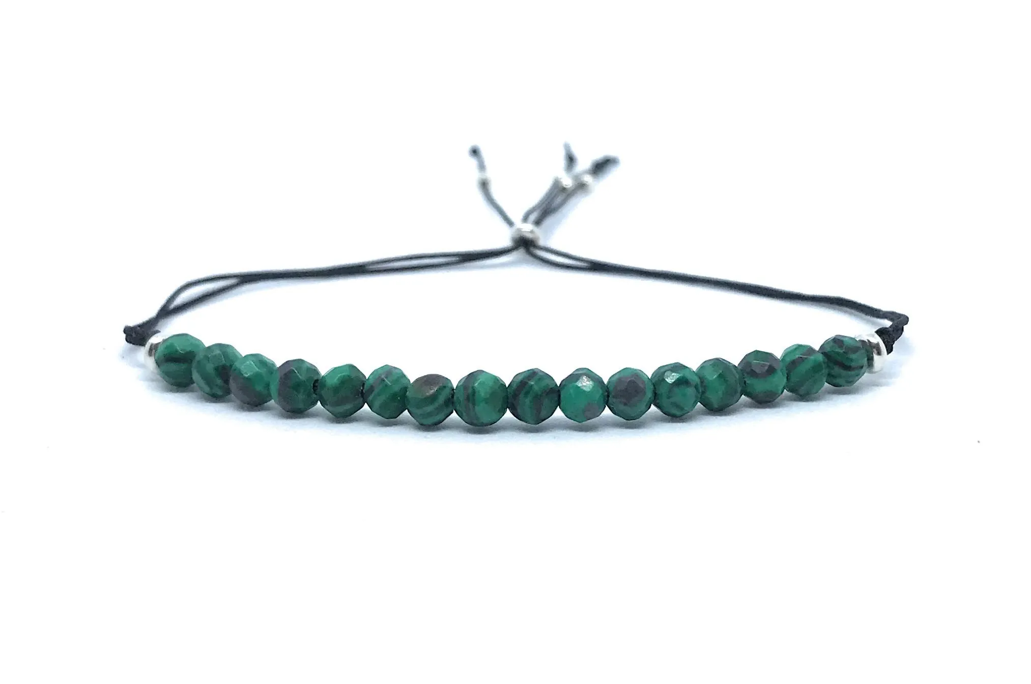Bracciale in filo di malachite da donna in pietra naturale 4 mm di spessore in argento sterling 925 regolabile a tutti gli spessori del polso