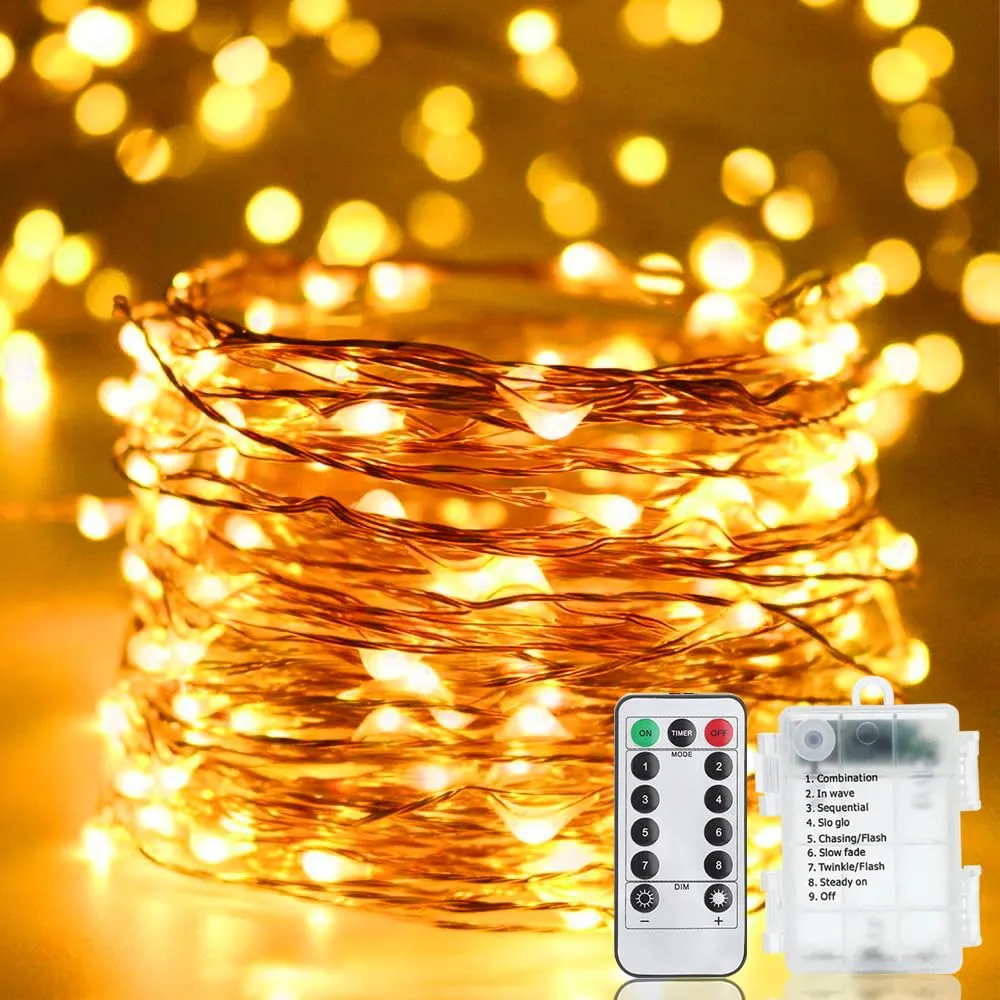 Luci di Natale a batteria, filo di rame LED Catena Luminosa Esterno Interni