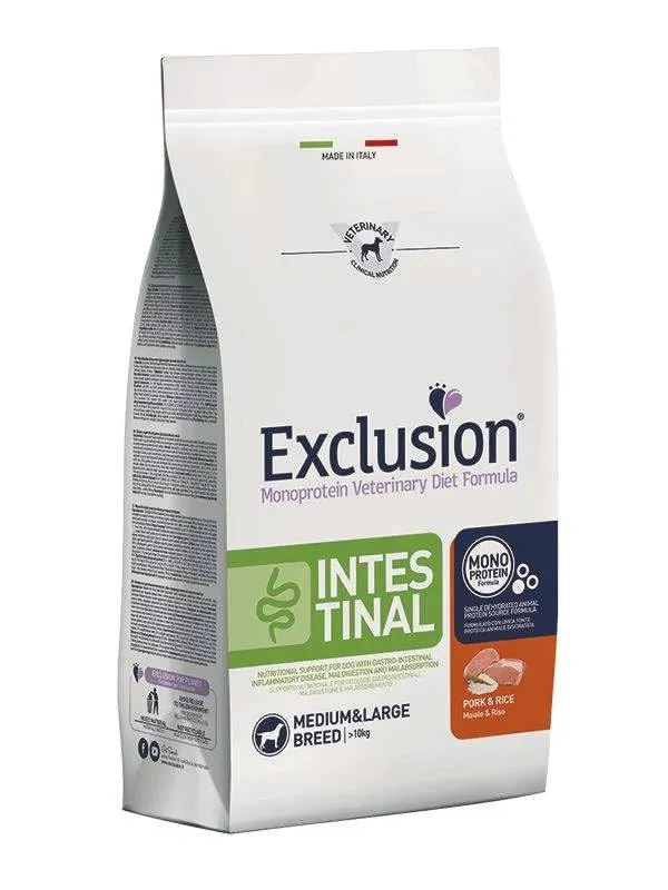 Exclusion Veterinary Diet Intestinal Maiale e Riso Medium/Large Cane - 12 kg