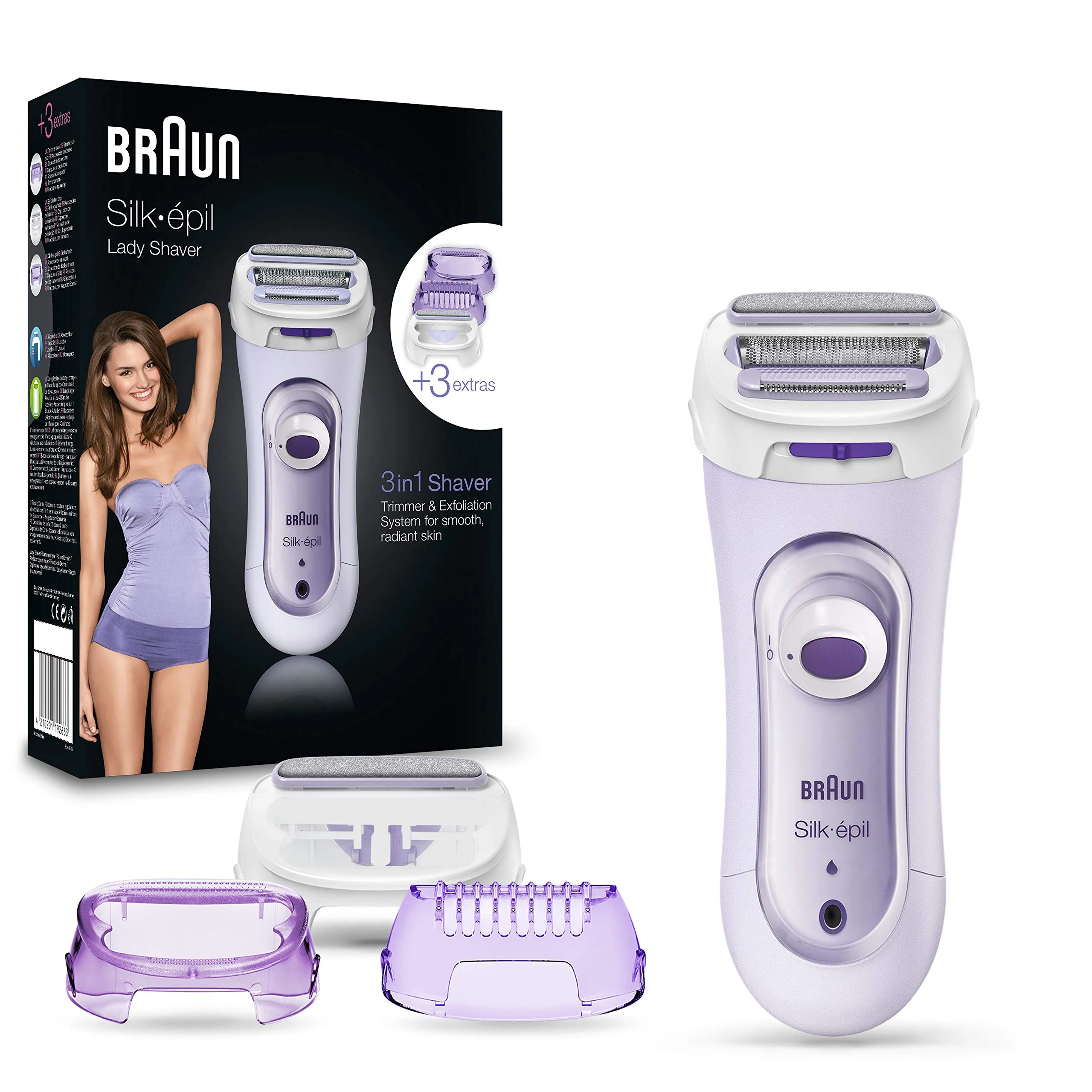 Braun Silk-épil LS 5560 Rasoio Elettrico Donna, Wet&Dry, Sistema Esfoliante Integrato, 3 Accessori, Bianco/Rosa
