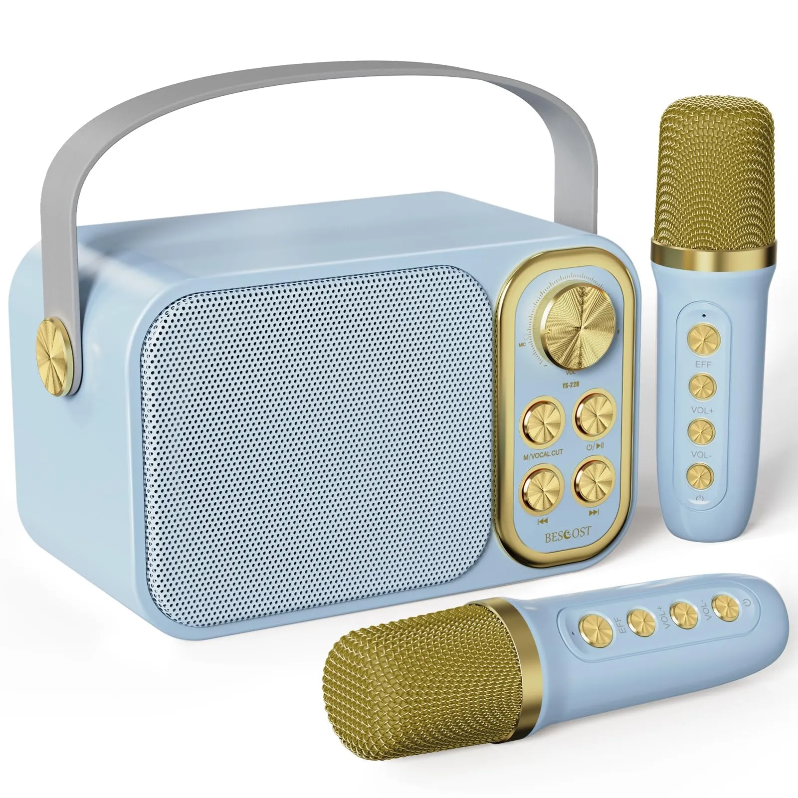 BESCOST Karaoke per Bambini Blu: Canta e Divertiti con 2 Microfoni Wireless