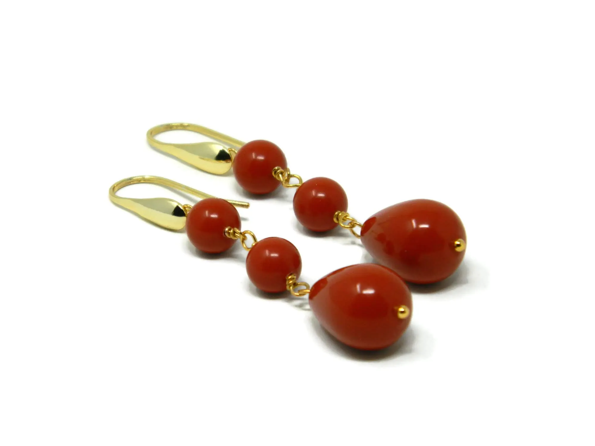Orecchini in argento dorato con corallo rosso Sardegna