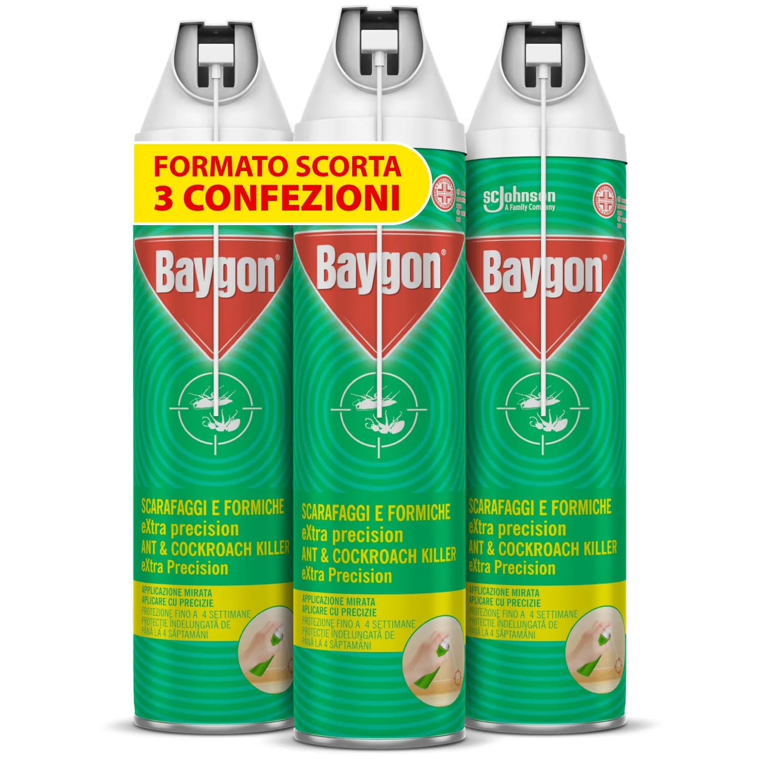 Baygon Spray con Cannuccia Extra Precision, Efficace contro Scarafaggi e Formiche, 3x400ml