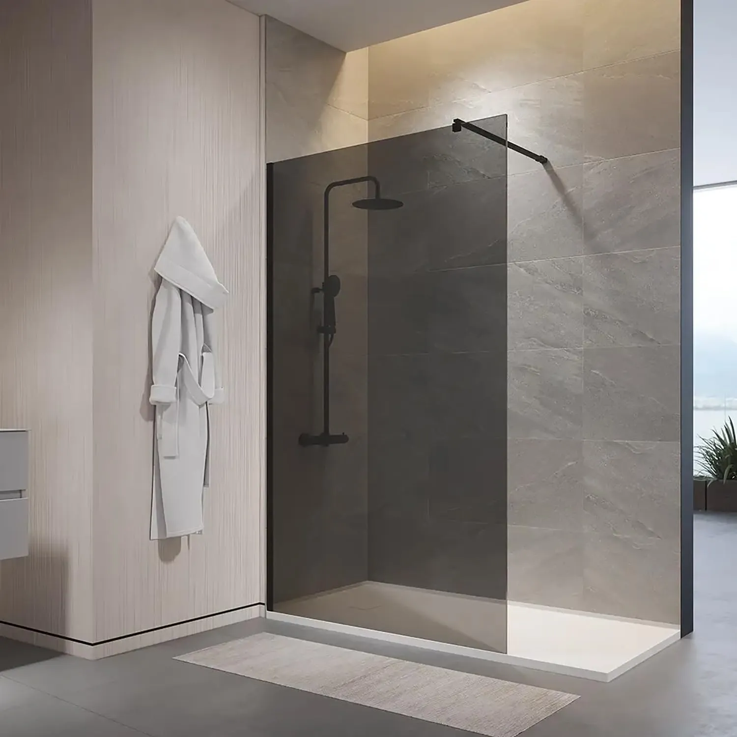 Box Doccia Walk-In Naxos 100 cm Vetro Fumé Anticalcare Nero Opaco