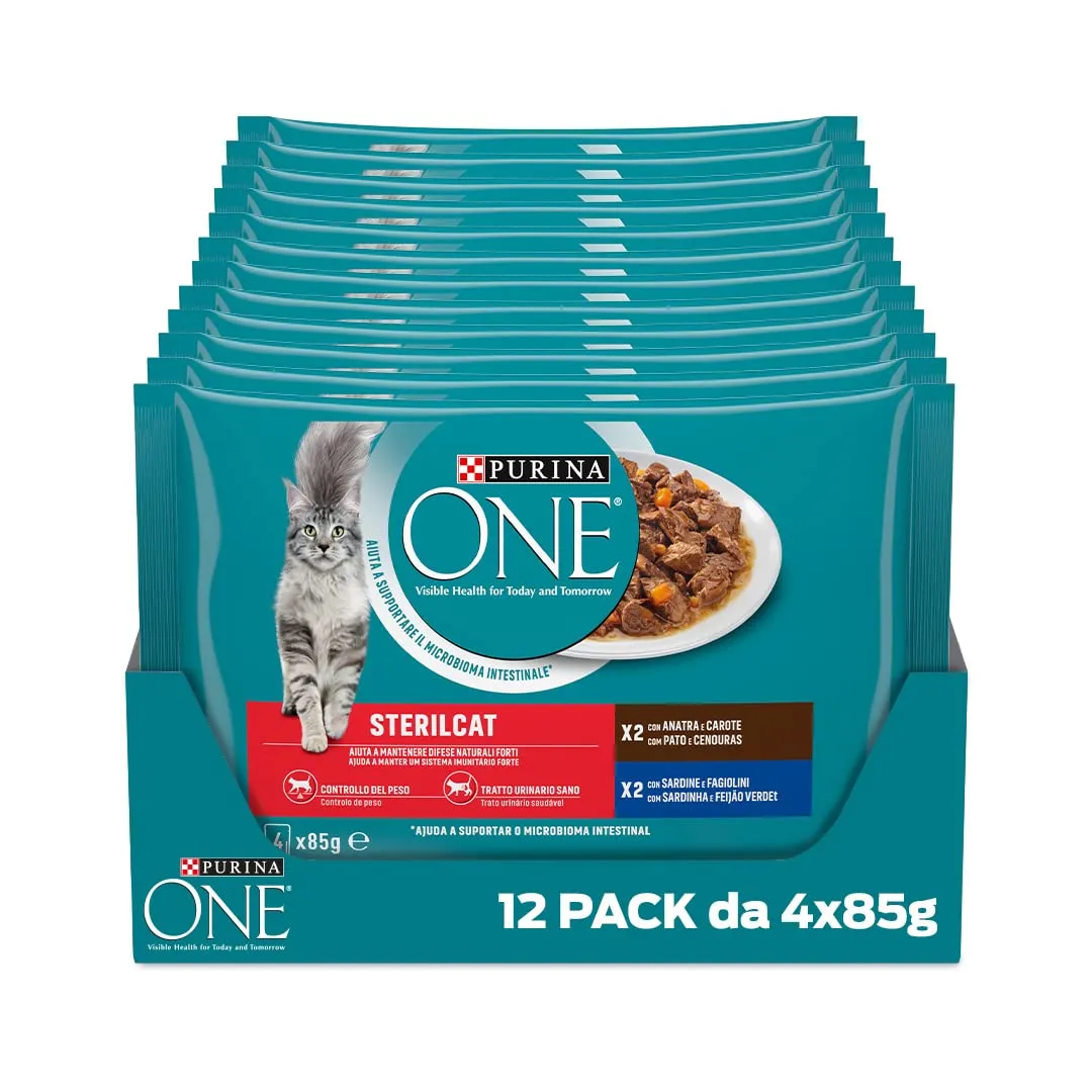 PURINA ONE Sterilcat Cibo Umido per Gatti Adulti Sterilizzati Paté con Anatra e Sardine 48 Buste da 85g