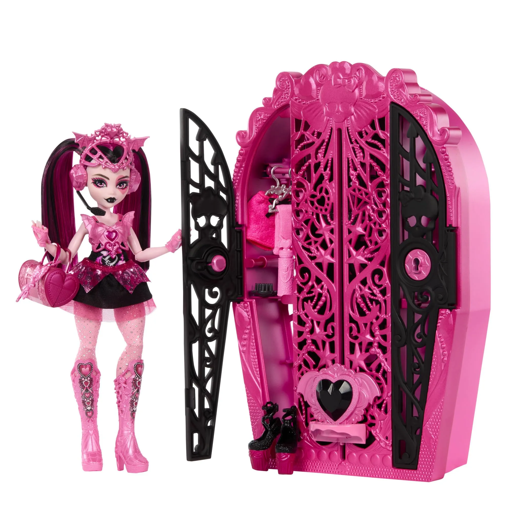 Monster High Segreti da Brivido - Draculaura Misteri Mostruosi, Set con Bambola e Guardaroba, 19 Accessori e Capi d'Abbigliamento a Sorpresa Inclusi