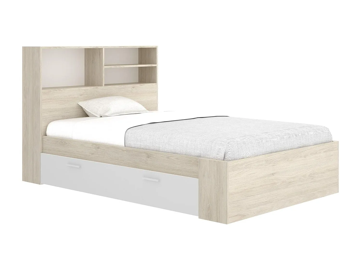 Letto Singolo 120x190 cm con Vani Portaoggetti VARDIEL - Naturale e Bianco
