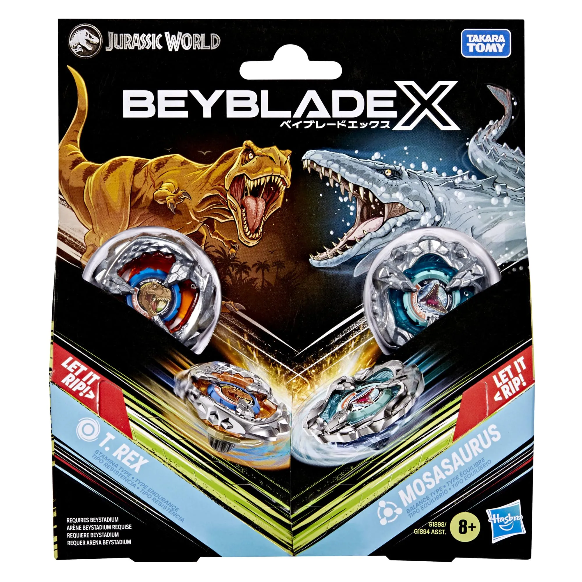 Hasbro Beyblade X Jurassic World - T. Rex vs. Mosasauro, Confezione Multipla