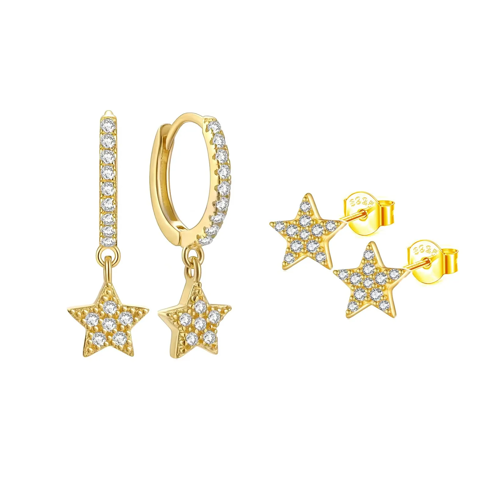 Epoch World 2 Paia Orecchini a Stella da Donna in Argento 925 e Oro