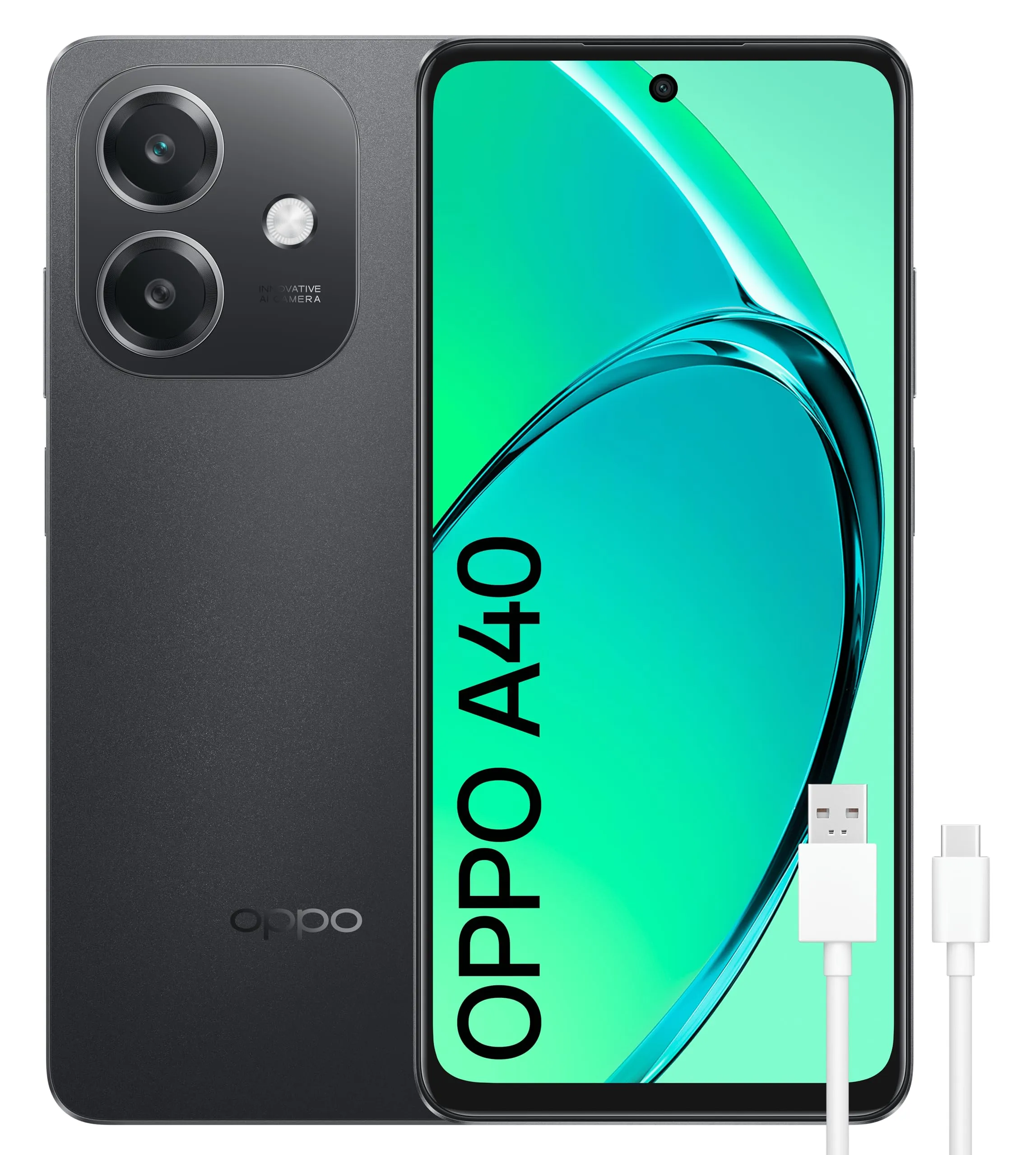 OPPO A40 Nero - Smartphone 128GB, Display 6.7" HD+, Fotocamera 50MP, Batteria 5100mAh