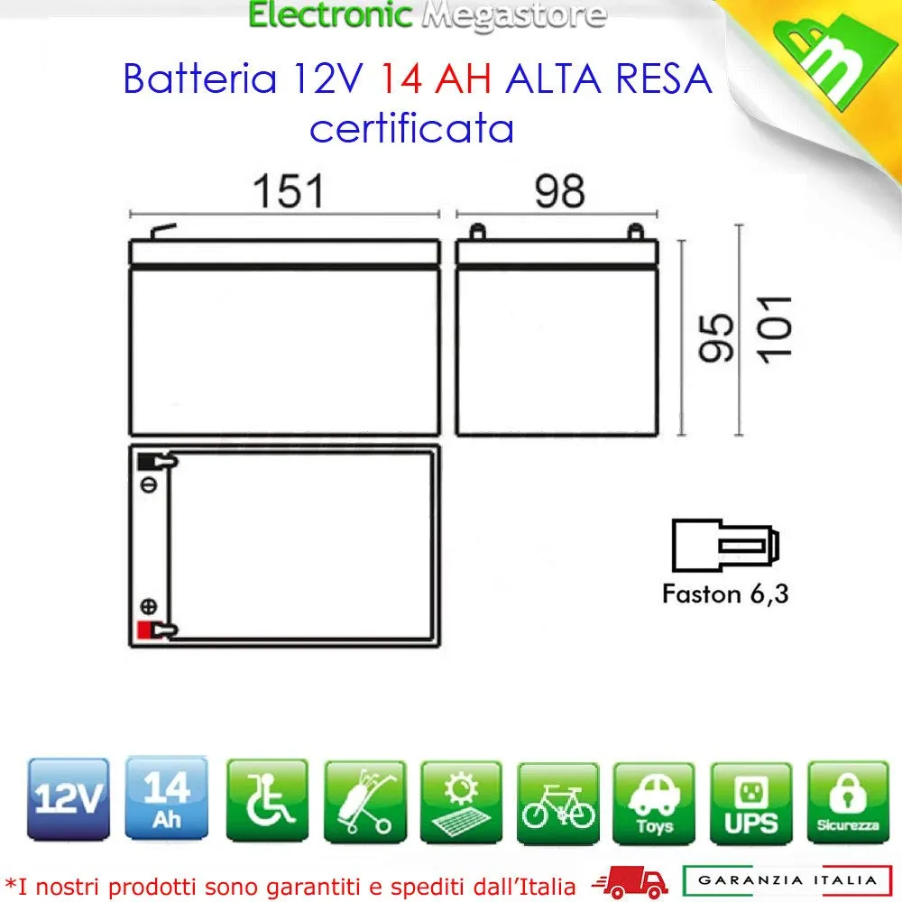 Batteria Ricaricabile al Piombo 12V 14Ah per Bici Elettriche