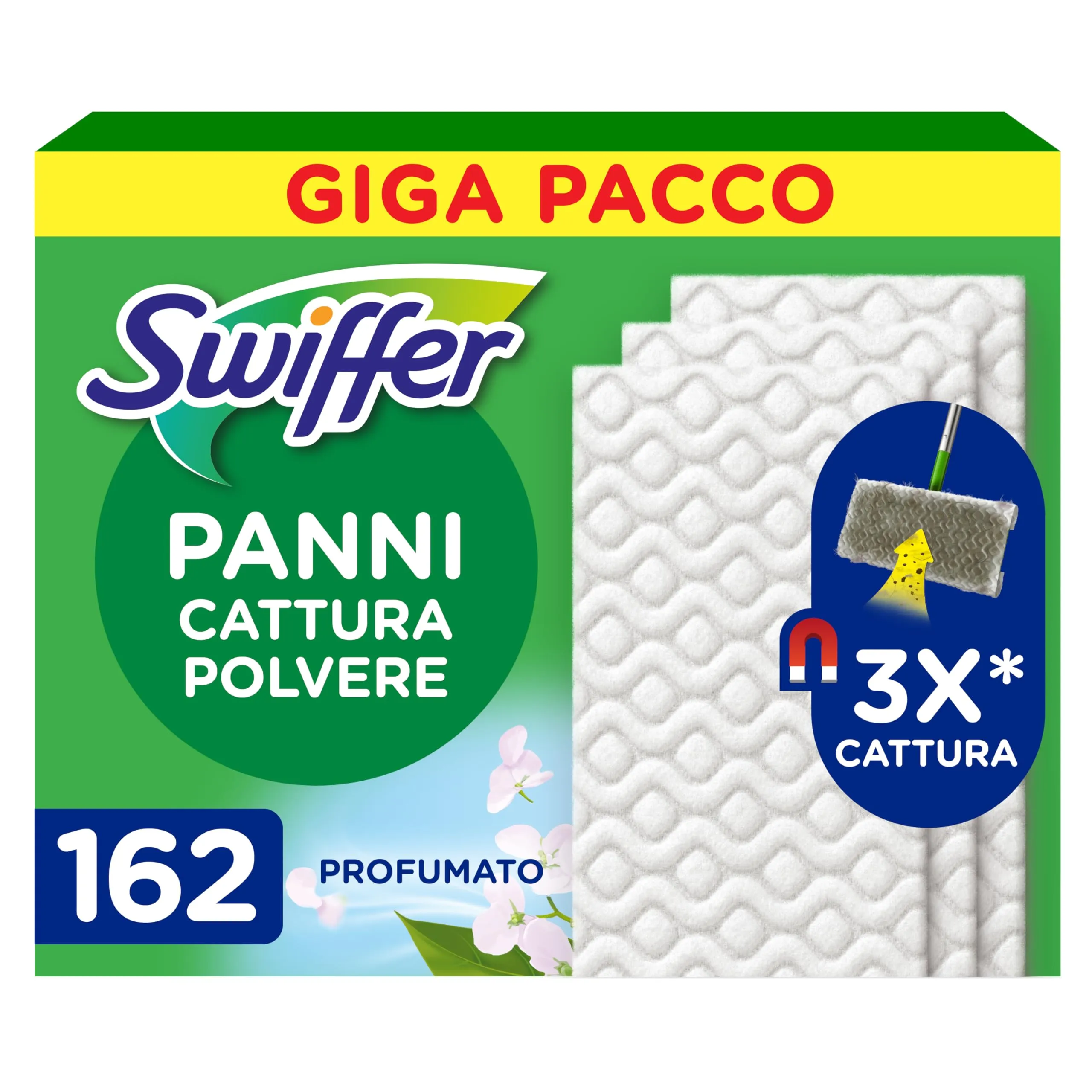 Swiffer Panni Cattura Polvere Dry, 162 Ricambi Microfibra, Giga Formato