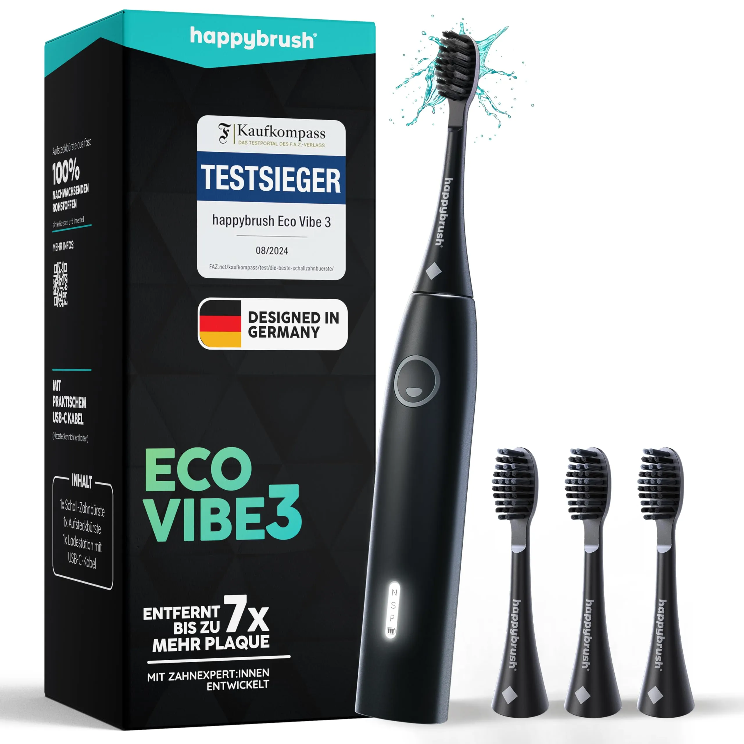 happybrush Spazzolino sonico Eco Vibe 3 - "La grotta dei leoni" - Black