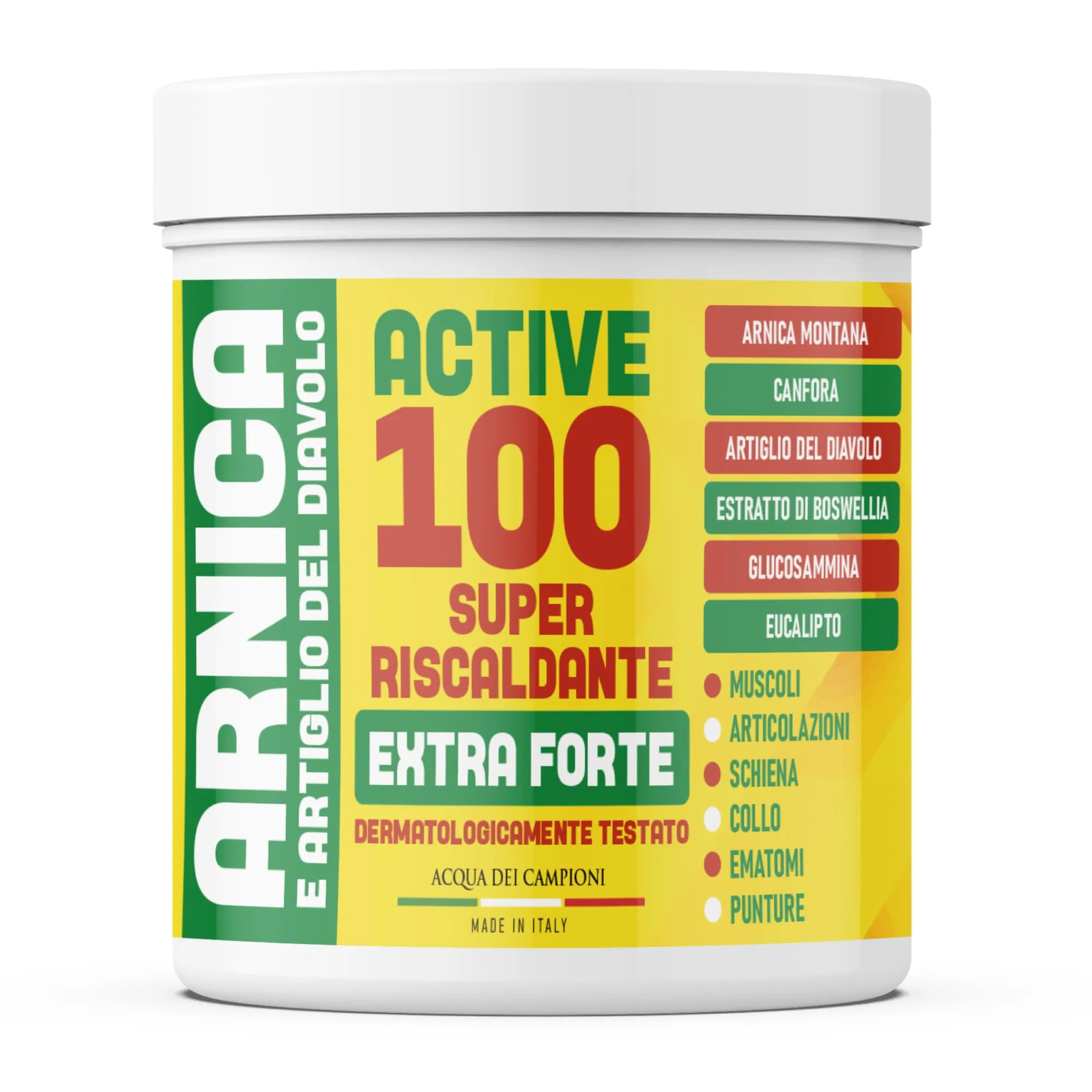 Active 100 Arnica Forte e Artiglio del Diavolo Extra Forte 600ml - Crema Riscaldante Made in Italy