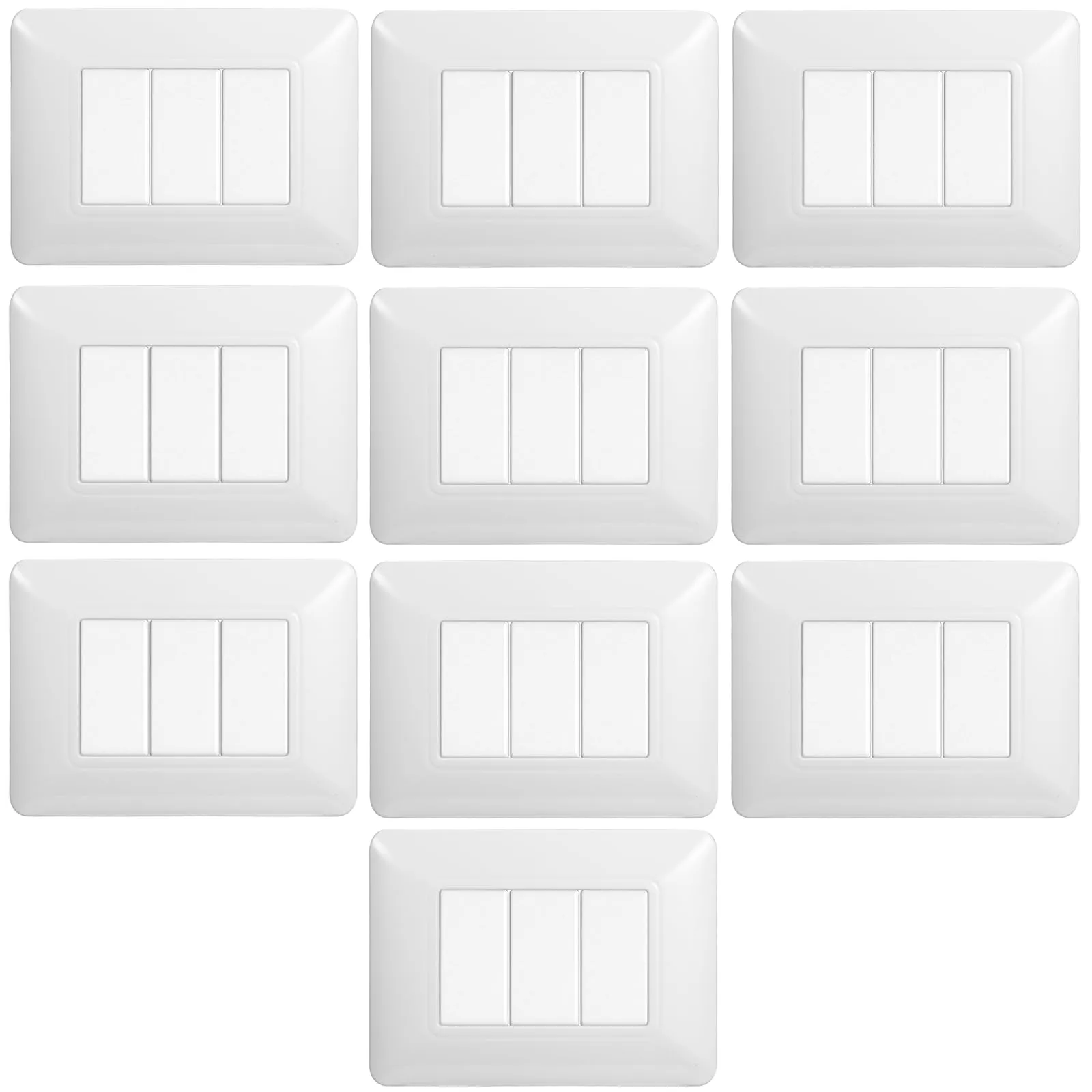 Confezione da 10 Placche Compatibili Bticino Matix, 3 Moduli, Bianco