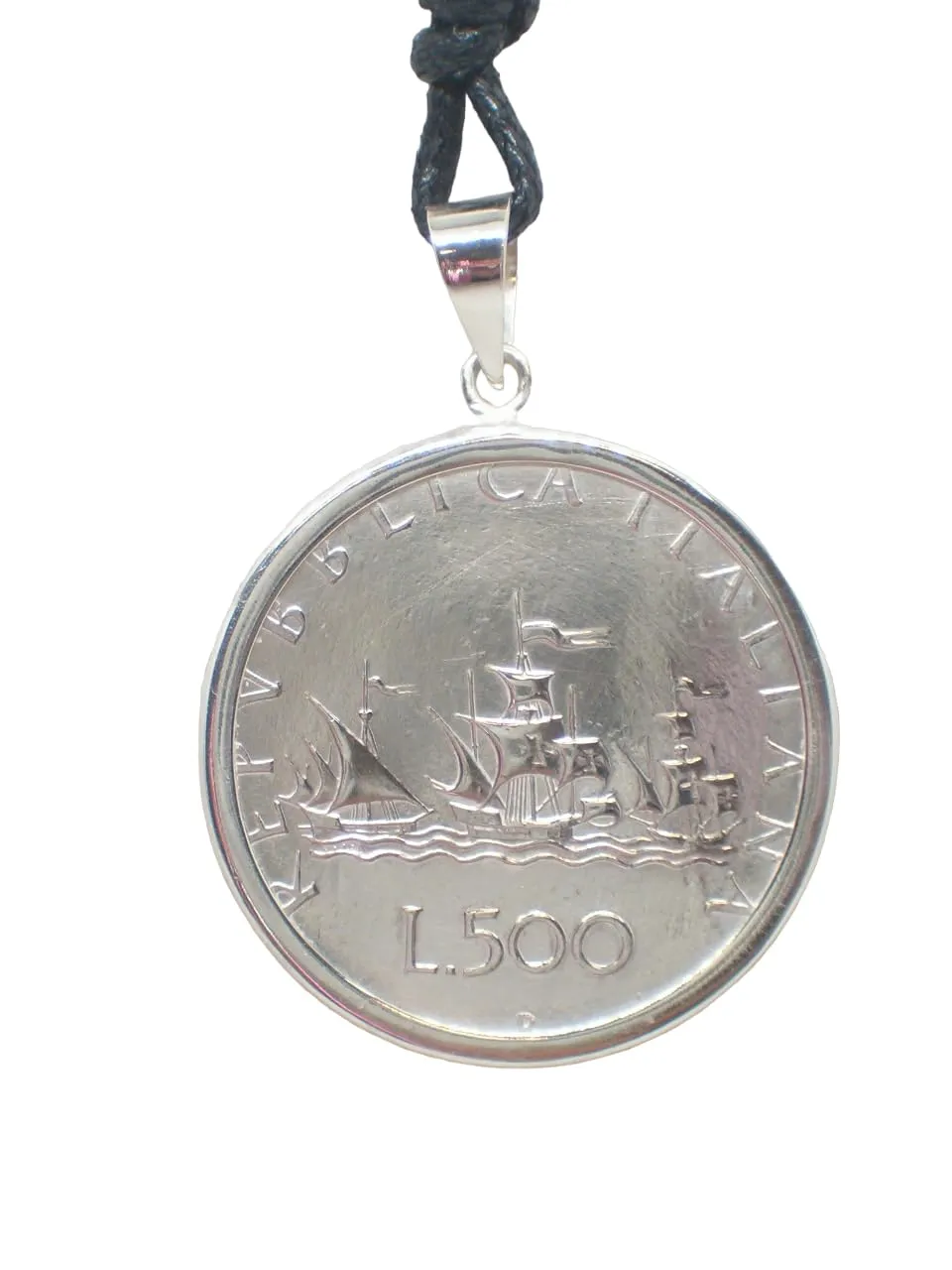 Ciondolo in Argento 925 con 500 Lire d'Argento Caravelle - Pendente Artigianale con Girocollo