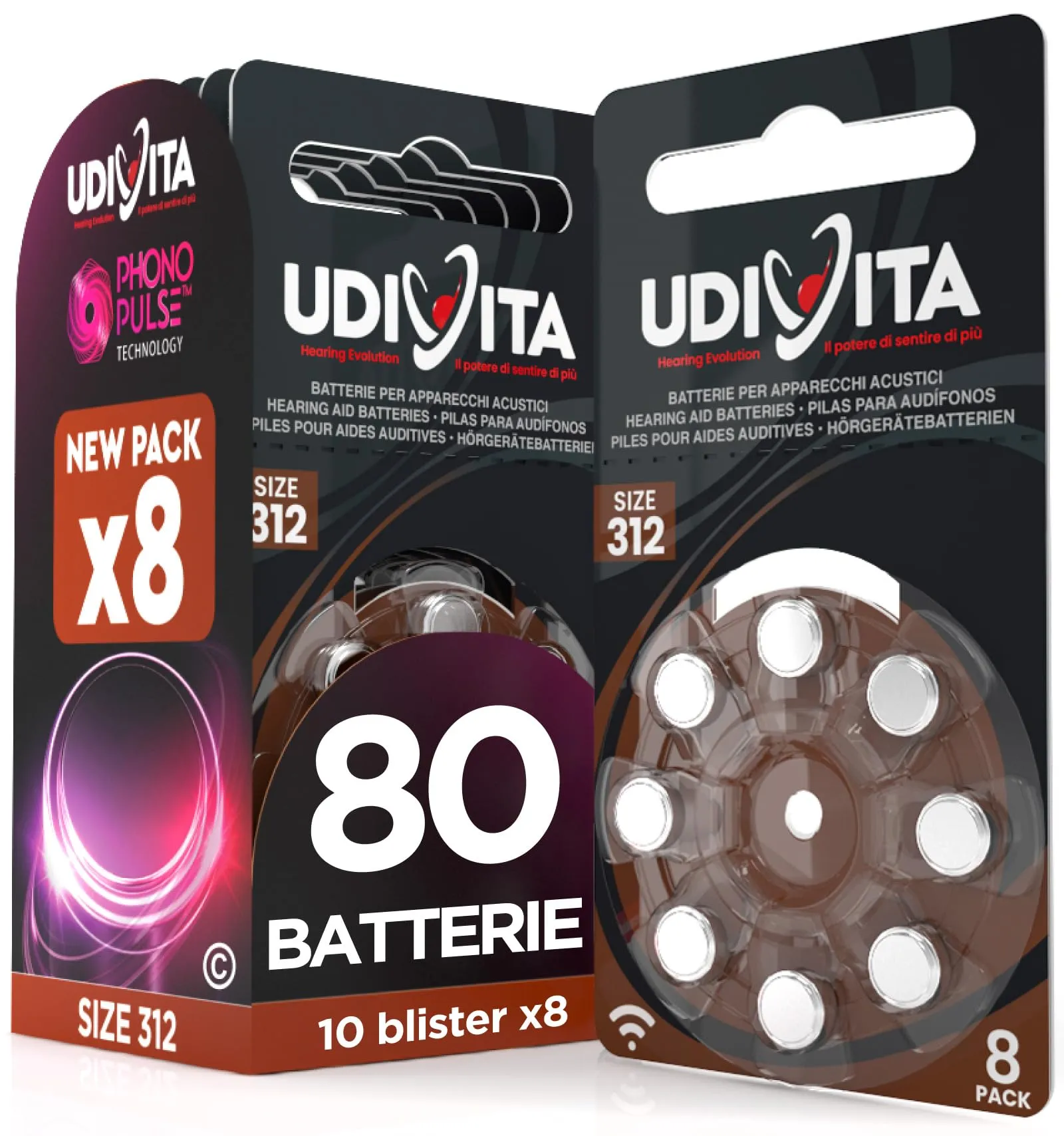 Batterie per Apparecchi Acustici Udivita 312 PR41 (Marroni) - 80 Pile