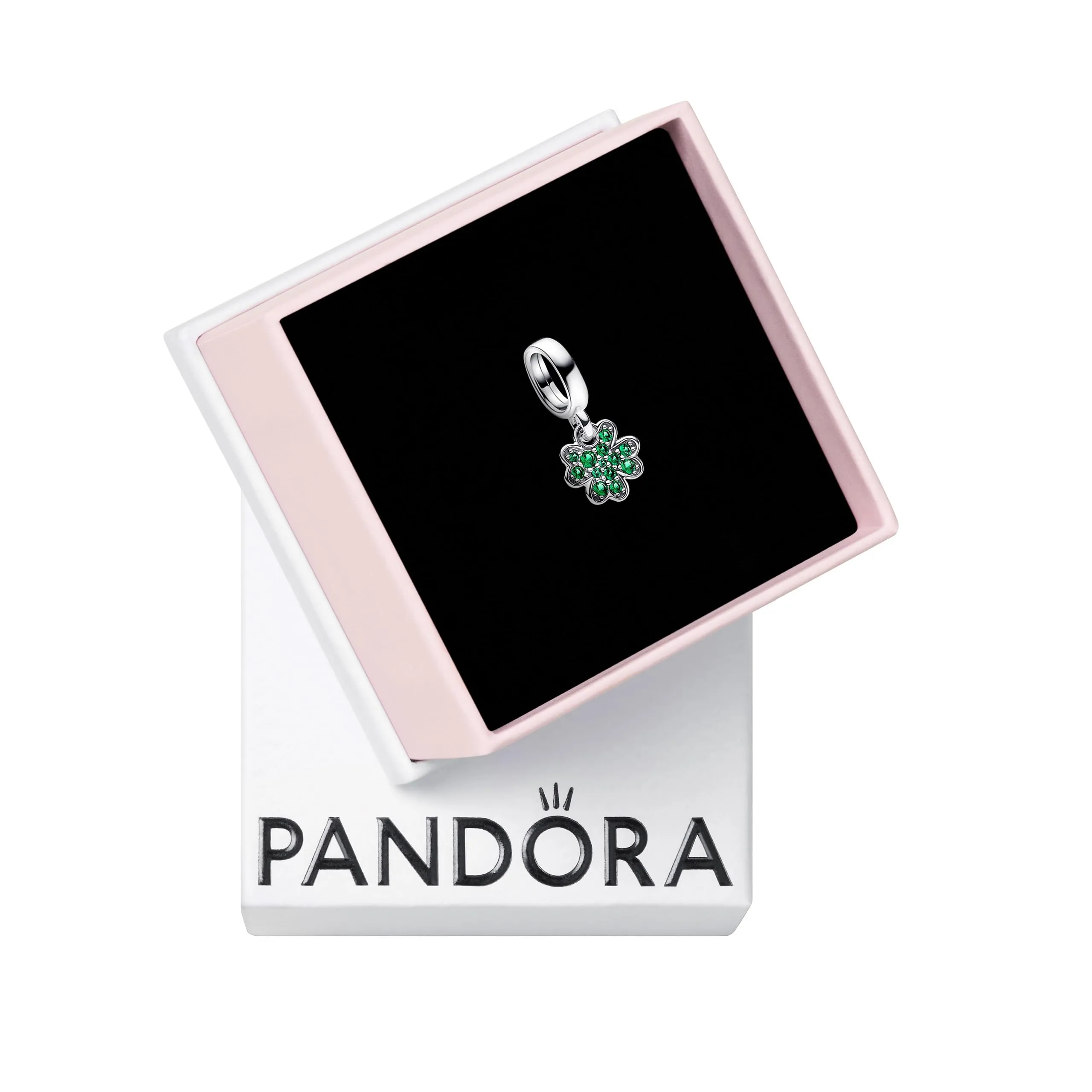 Pandora Charm Quadrifoglio dell'Amicizia Divisibile in Argento Sterling con Cristalli Verdi