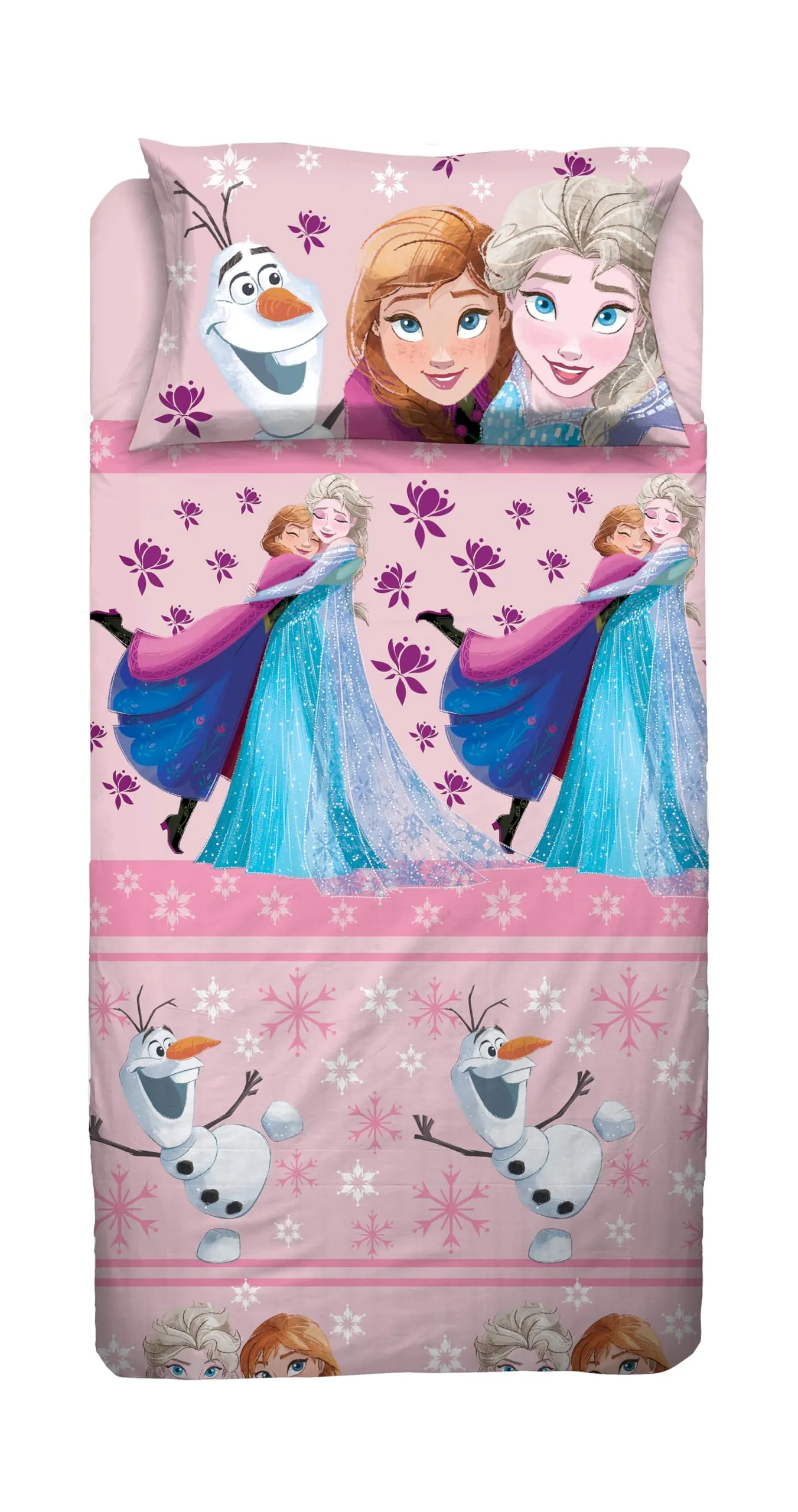 Frozen, Set Lenzuolo Letto Singolo, Completo Letto Singolo Disney, Lenzuolo Sopra, Lenzuolo Con Angoli, Federa, Rosa, Disney, 100% Cotone, Prodotto Ufficiale