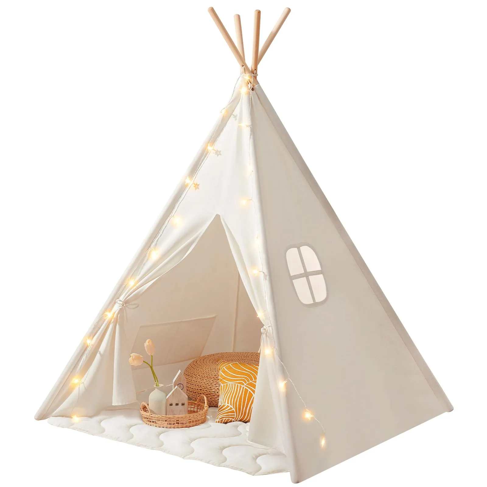 Tiny Land Tenda per Bambini Tipi con Tappeto, Luci e Borsa