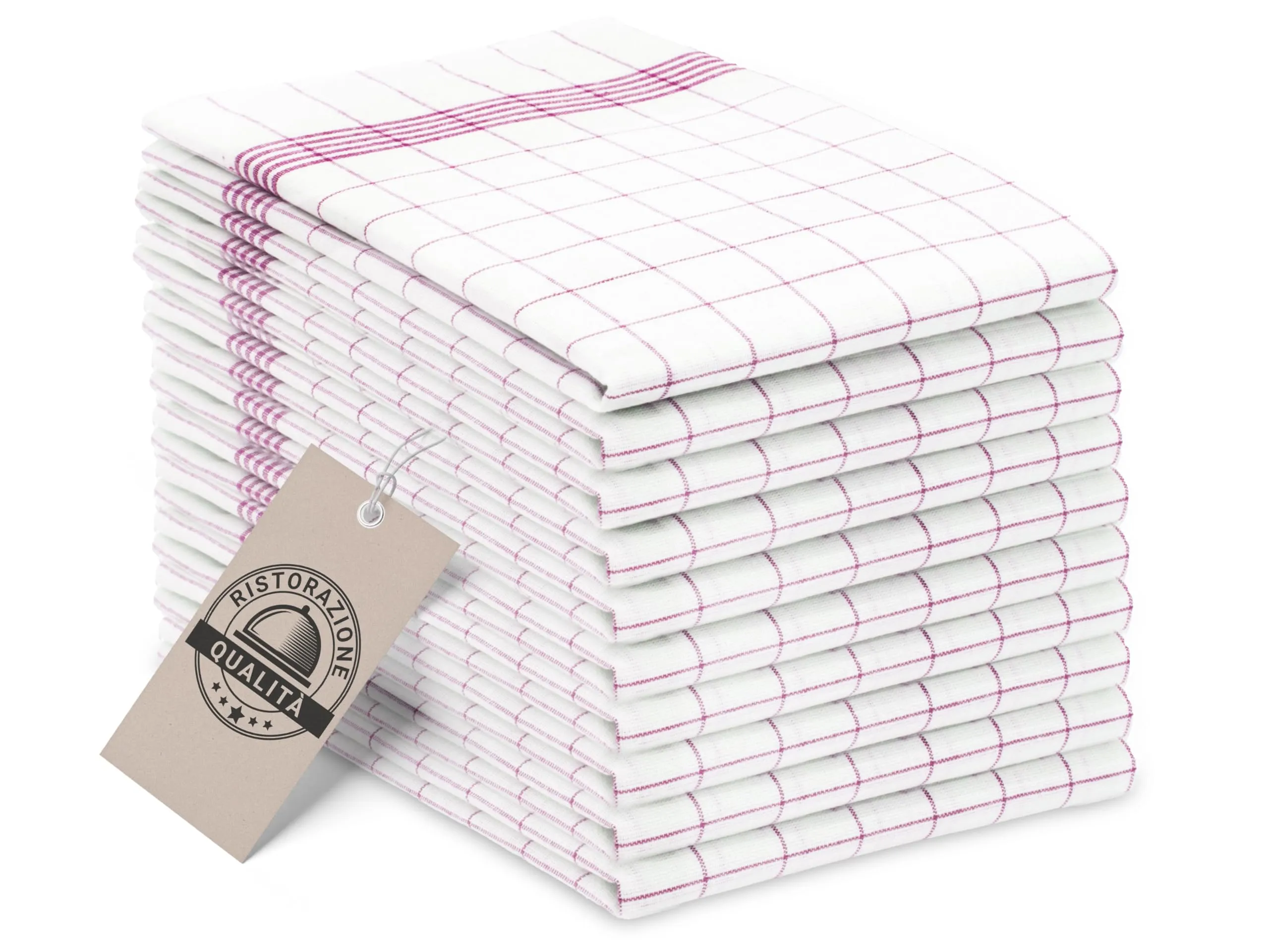 Set di 10 Strofinacci da Cucina ZOLLNER, 50x70 cm, Cotone a Quadri Bianco e Rosso