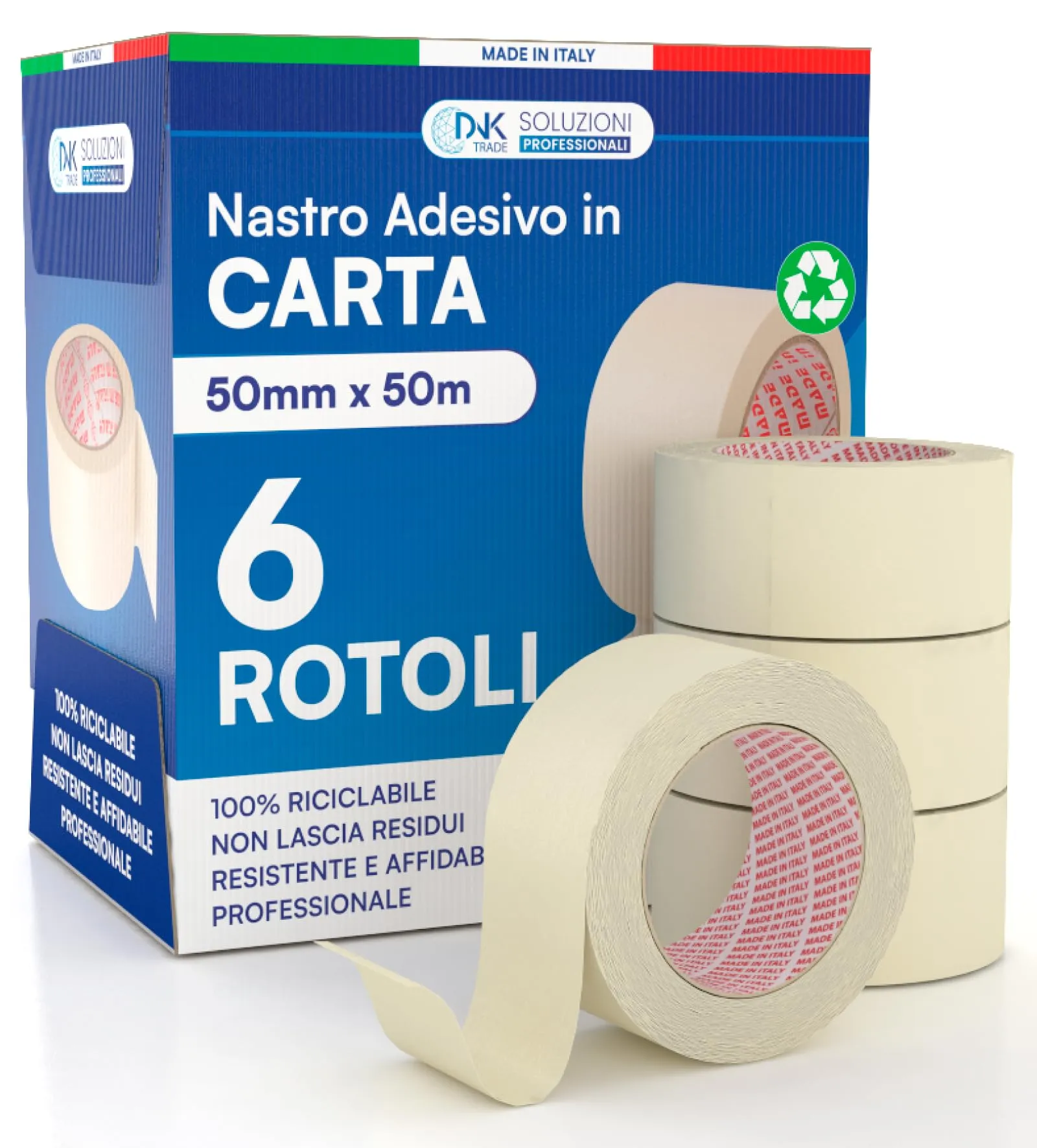 DNK TRADE Nastro di Carta - 6 Rotoli da 50mm x 50m