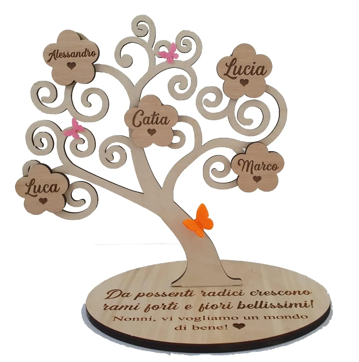 Albero della vita in legno con dedica personalizzata e nomi - regalo per la festa dei nonni - 50 anni matrimonio, festa della mamma del papà, maestre - idee idea regalo legno personalizzato
