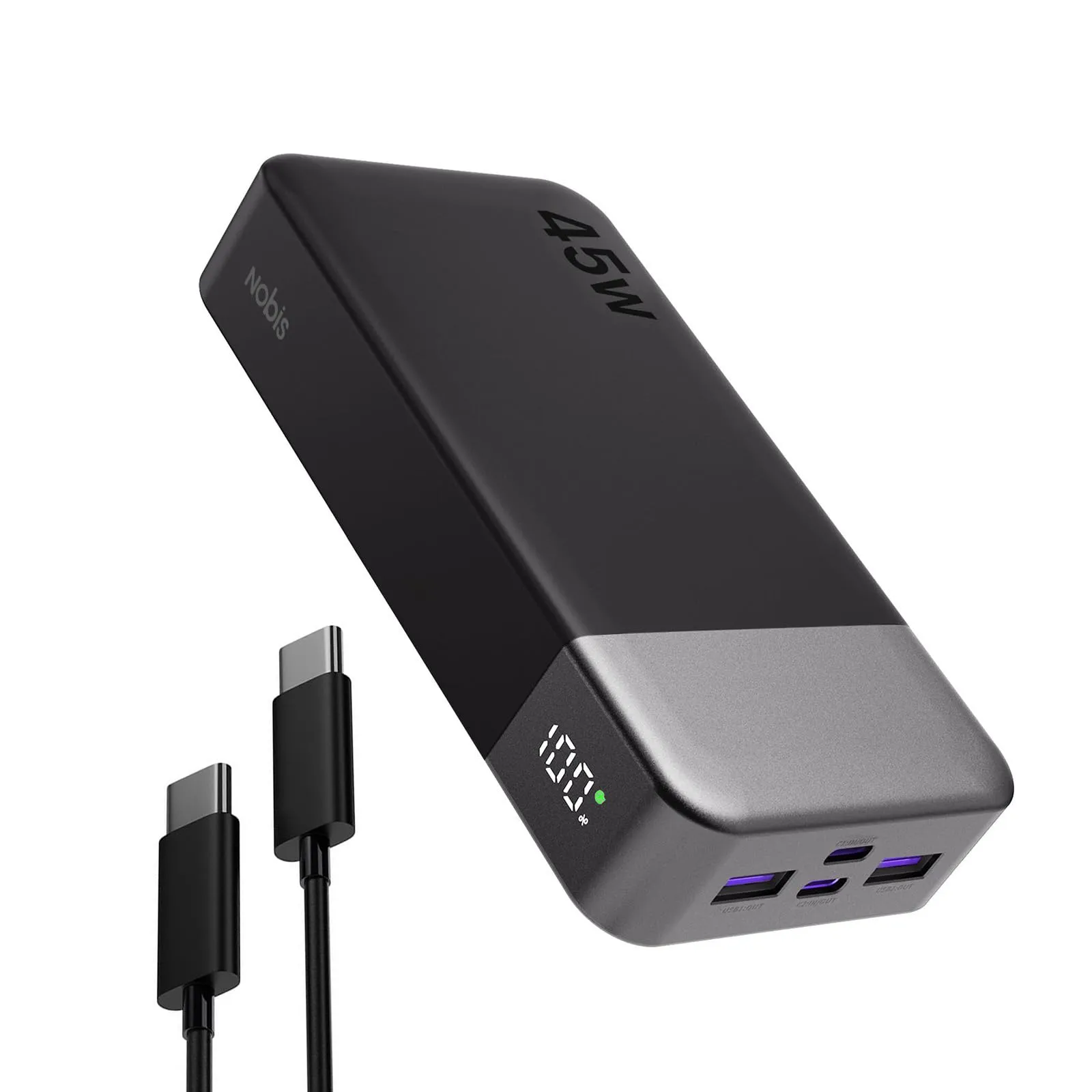 Nobis Power Bank 20000mAh 45W USB C - Caricabatterie Portatile ad Alta Velocità