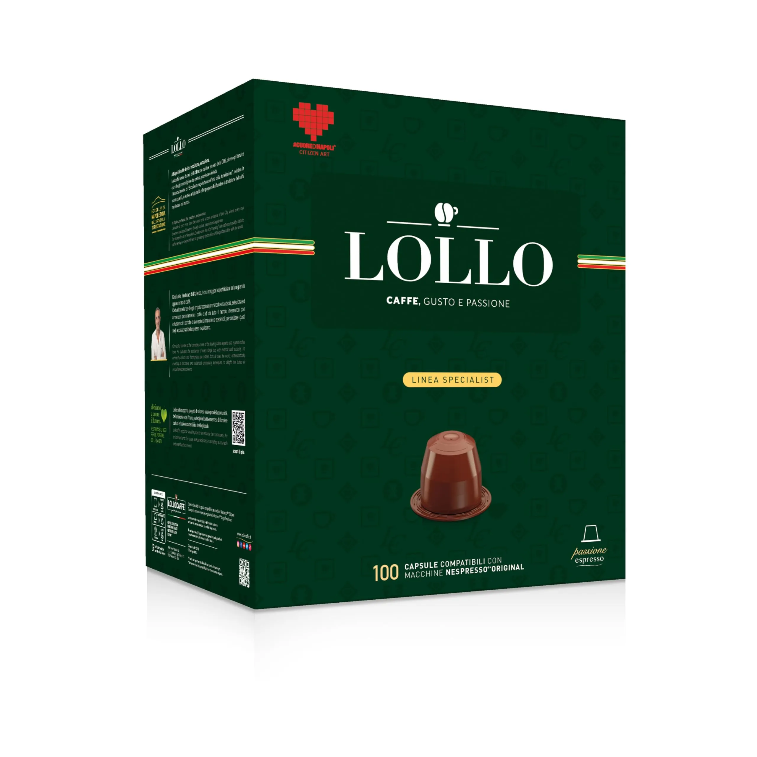 Lollo Caffè Passione Espresso, Miscela Nera - 100 Capsule Compatibili Nespresso*