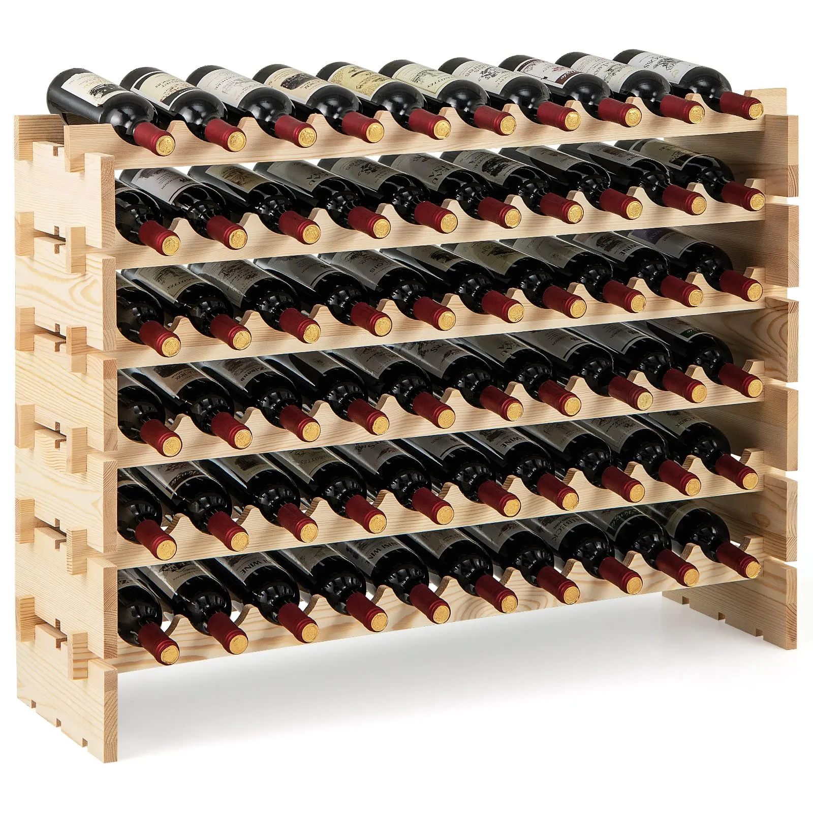 COSTWAY Scaffale per Bottiglie di Vino, Cantinetta Portabottiglie a 6 Ripiani per 36 Bottiglie, Legno di Pino Silvestre