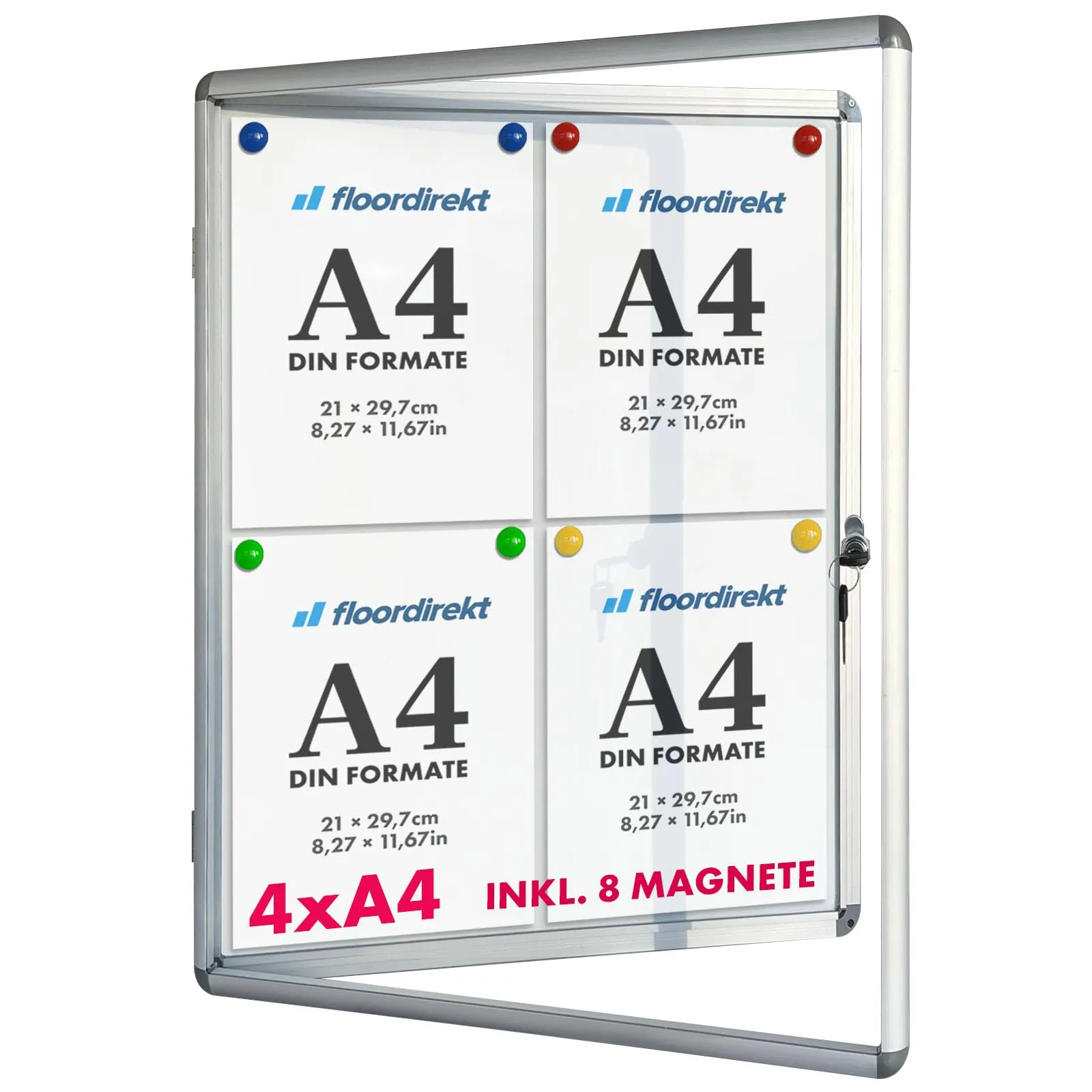 Floordirekt Bacheca da Parete 4 x DIN A4 con Cornice in Alluminio e Vetro Acrilico