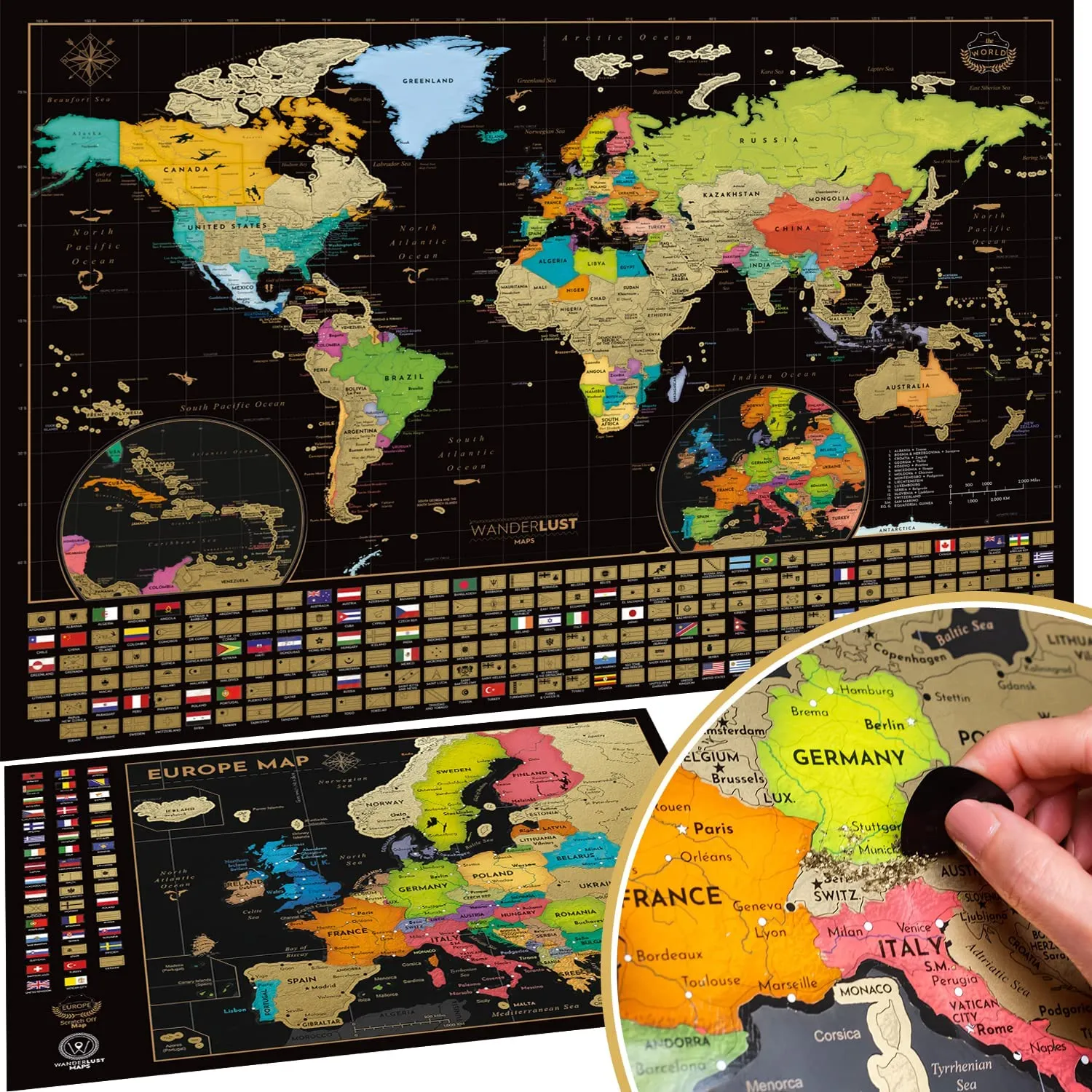Mappa del Mondo da Grattare con Extra Mappa Europa - Poster XXL Interattivo e Educativo