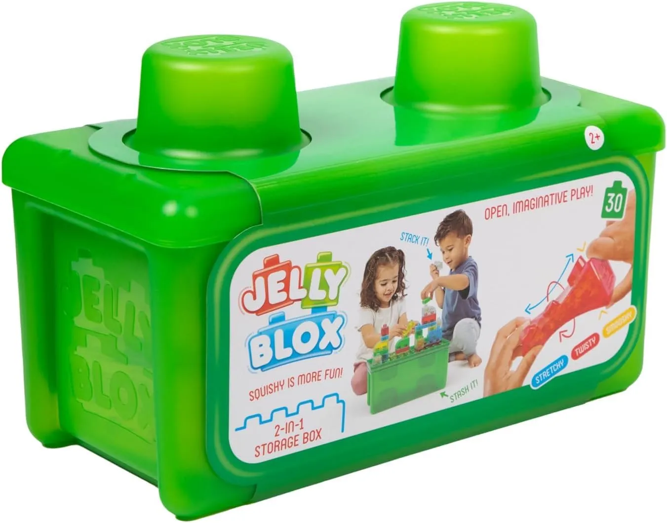 Jelly Blox - Scatola di immagazzinaggio + 30 blocchi tattili morbidi - Set di costruzioni per bambini dai 2 anni - Esperienza sensoriale con blocchi estensibili, morbidi e flessibili