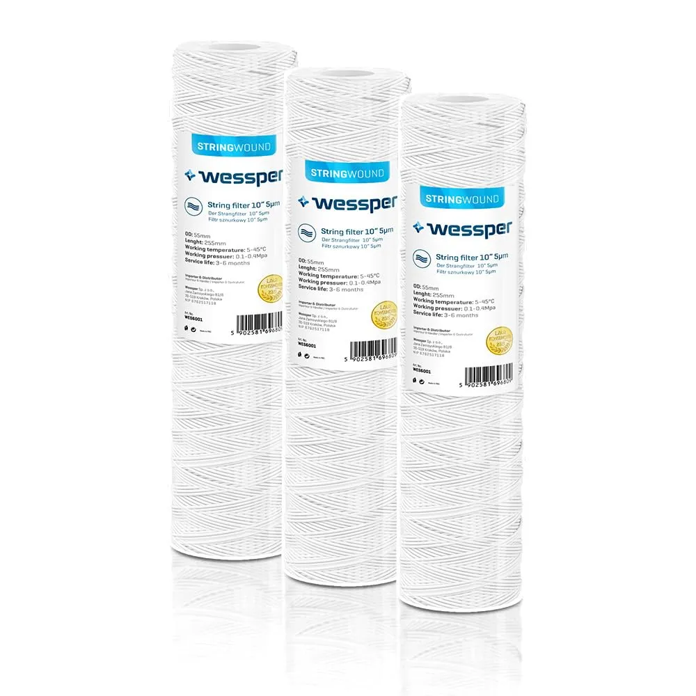 10x Wessper 10" Cartuccia Filtro Filo Avvolto Polipropilene per sedimenti