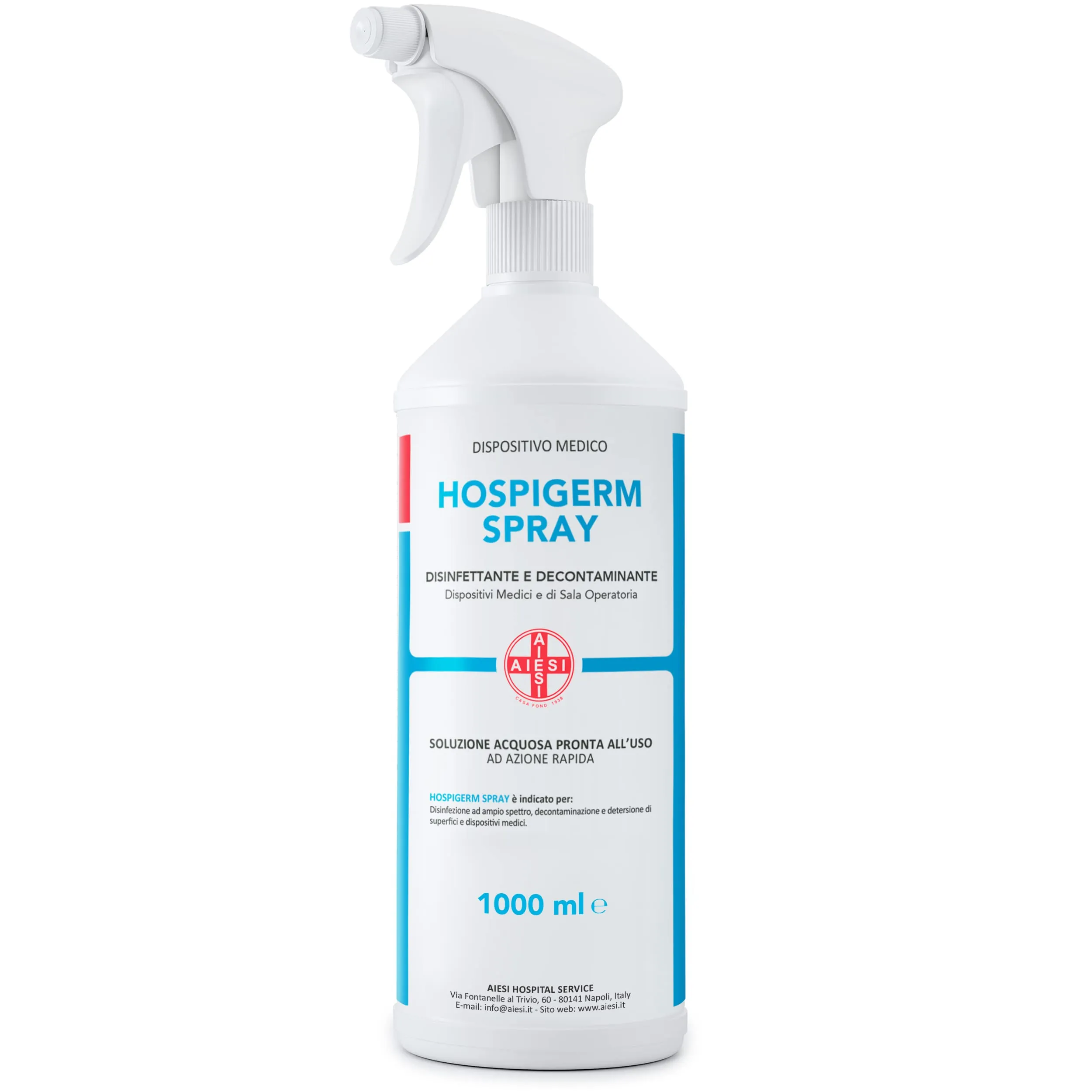 AIESI® Disinfettante spray pronto uso ad azione rapida per superfici dispositivi medici e riuniti odontoiatrici flacone da 1 litro HOSPIGERM SPRAY