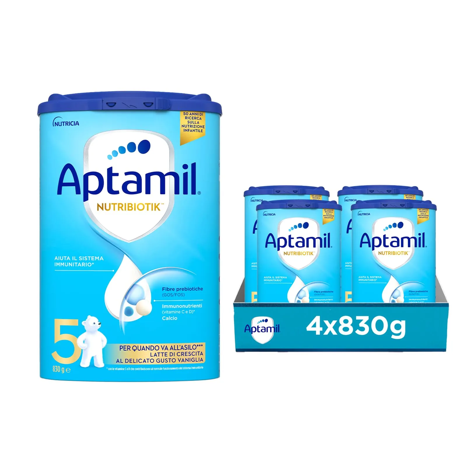 APTAMIL Nutriobiotik 5 - Latte di Crescita al Gusto Vaniglia (36+ Mesi) - 3320g