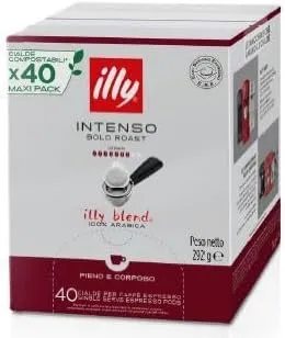 Caffè Illy Cialde Carta 44mm Monodose Tostato Intenso (Ex Tostatura Scura) Caffè 100% Arabica (40)