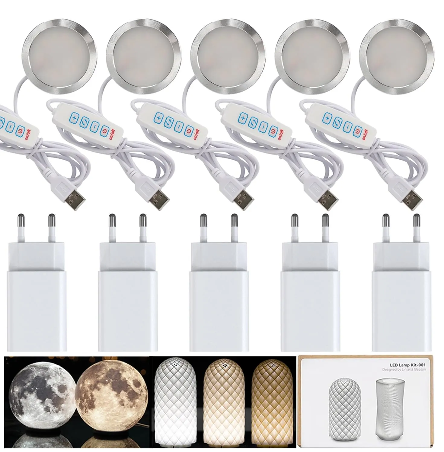 Kit di 5 Lampade LED Tricolore con Caricabatterie USB per Stampanti 3D Bambu Lab e Altre