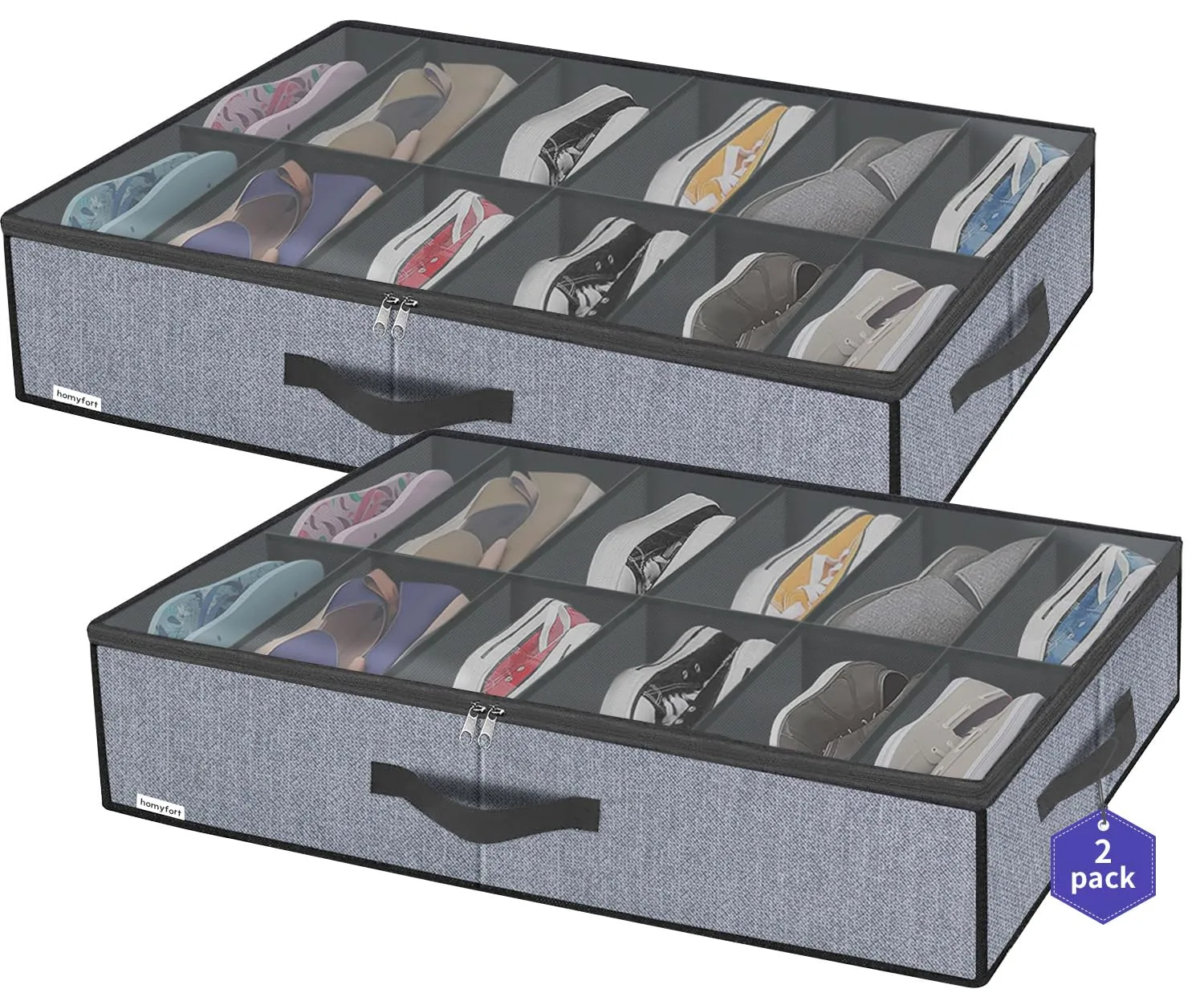 Homyfort Cassettiera Sottoletto per Scarpe con Coperchio Trasparente - 12 Scomparti