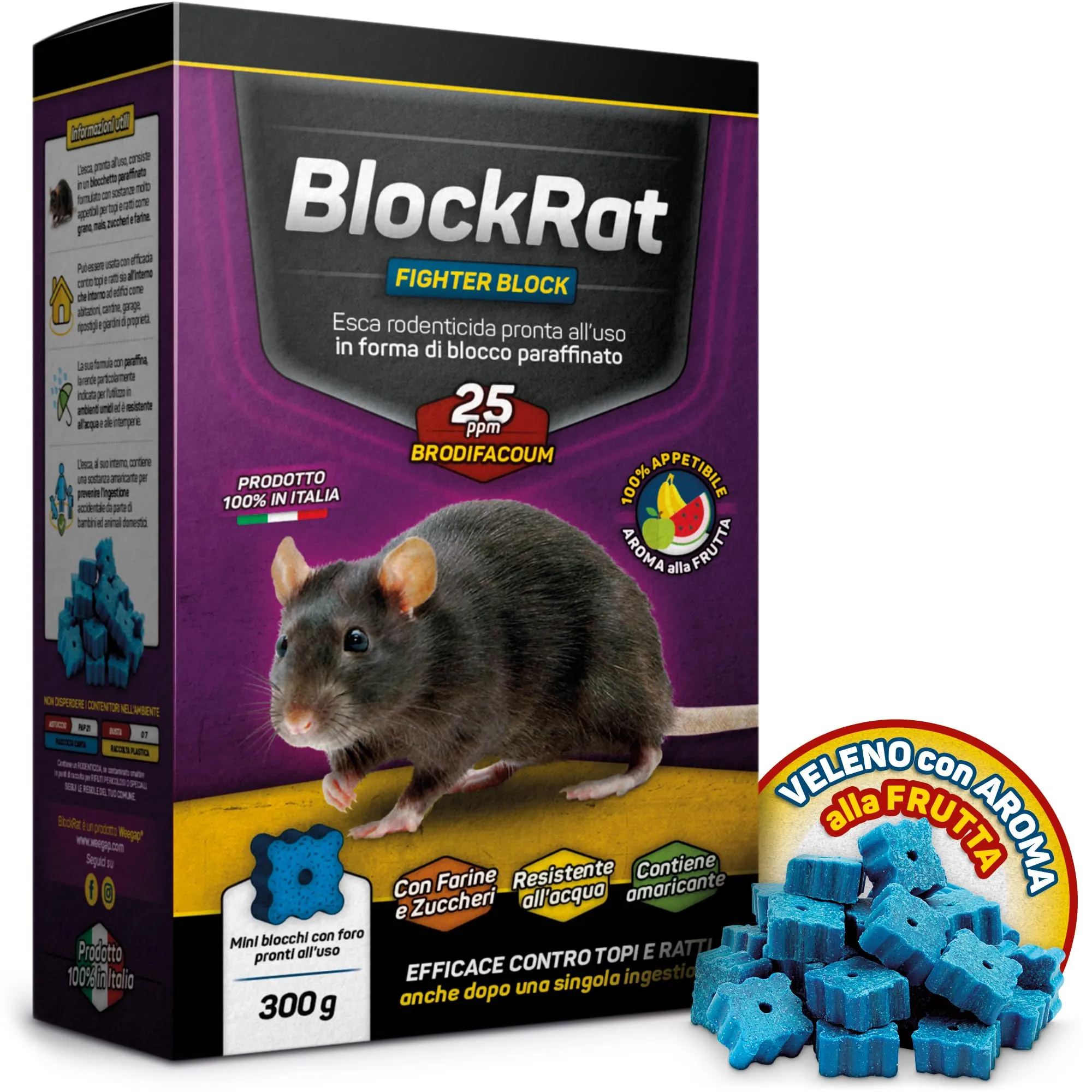 BlockRat Esca Topicida Ratticida Professionale in Mini Blocchi 300 g
