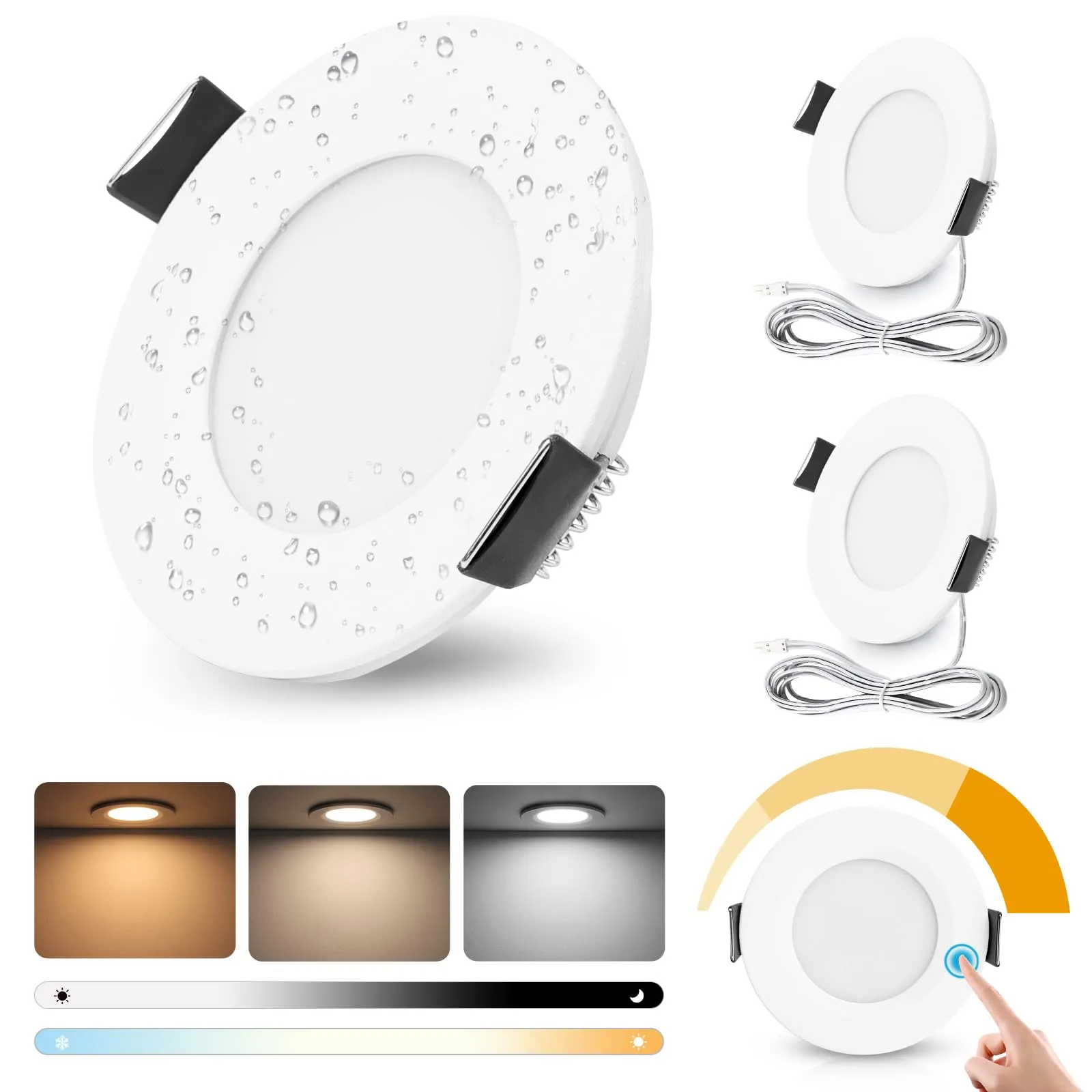 GeyouLux 3 Faretti LED da Incasso 12V, Touch-Control, Dimmerabili, IP44, Cromati