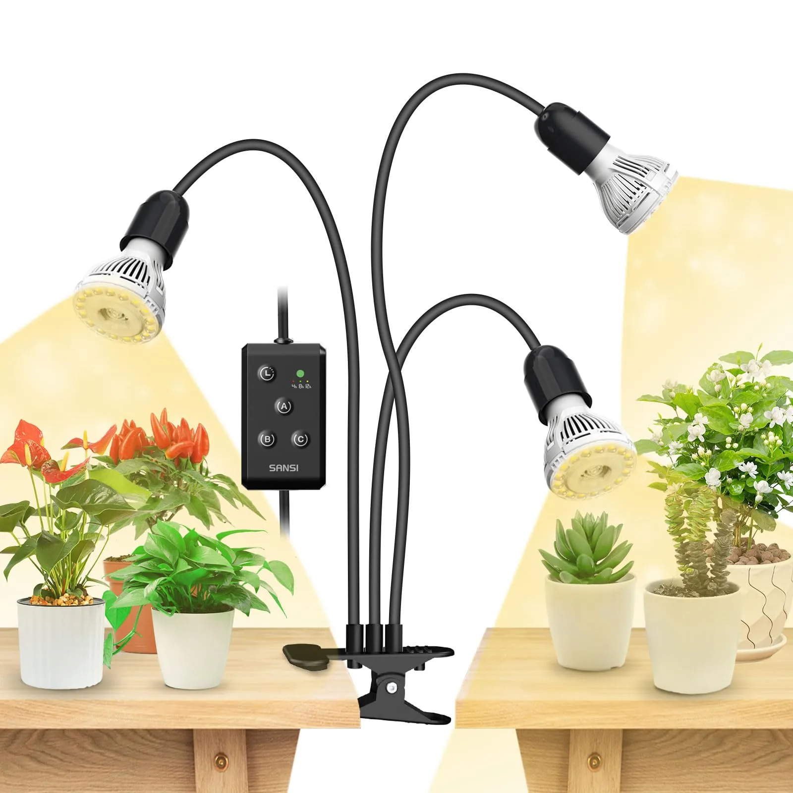 SANSI Lampada LED per Piante da Interno 30W con Timer e Clip