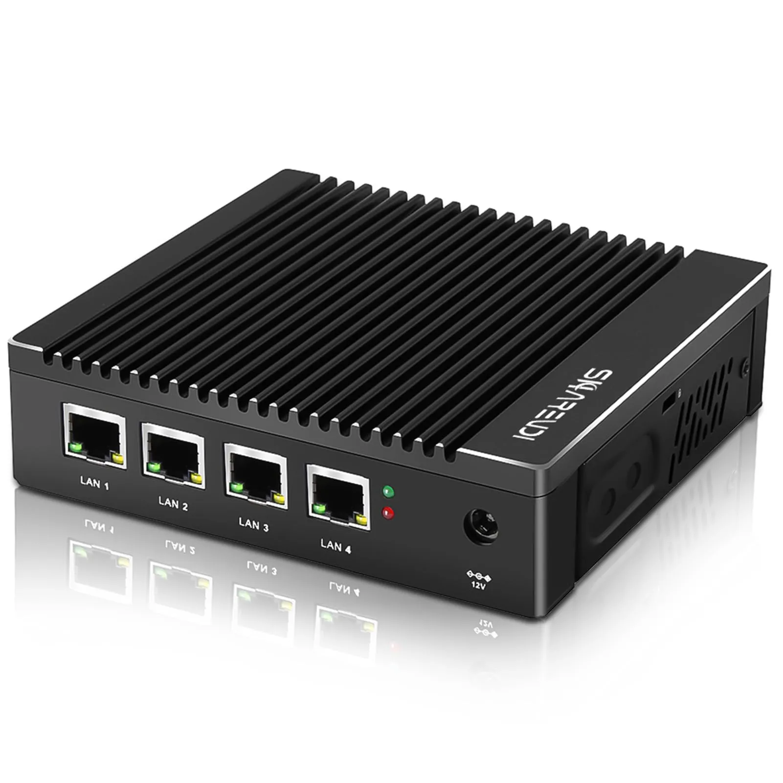Sharevdi Micro Firewall Fanless Intel N3700/N3710 Quad Core, Mini PC con 4 Porte Intel 2.5 GbE i225 Gigabit NIC, AES-NI, USB3.0/HDMI/VGA, 8GB DDR3 128GB SSD