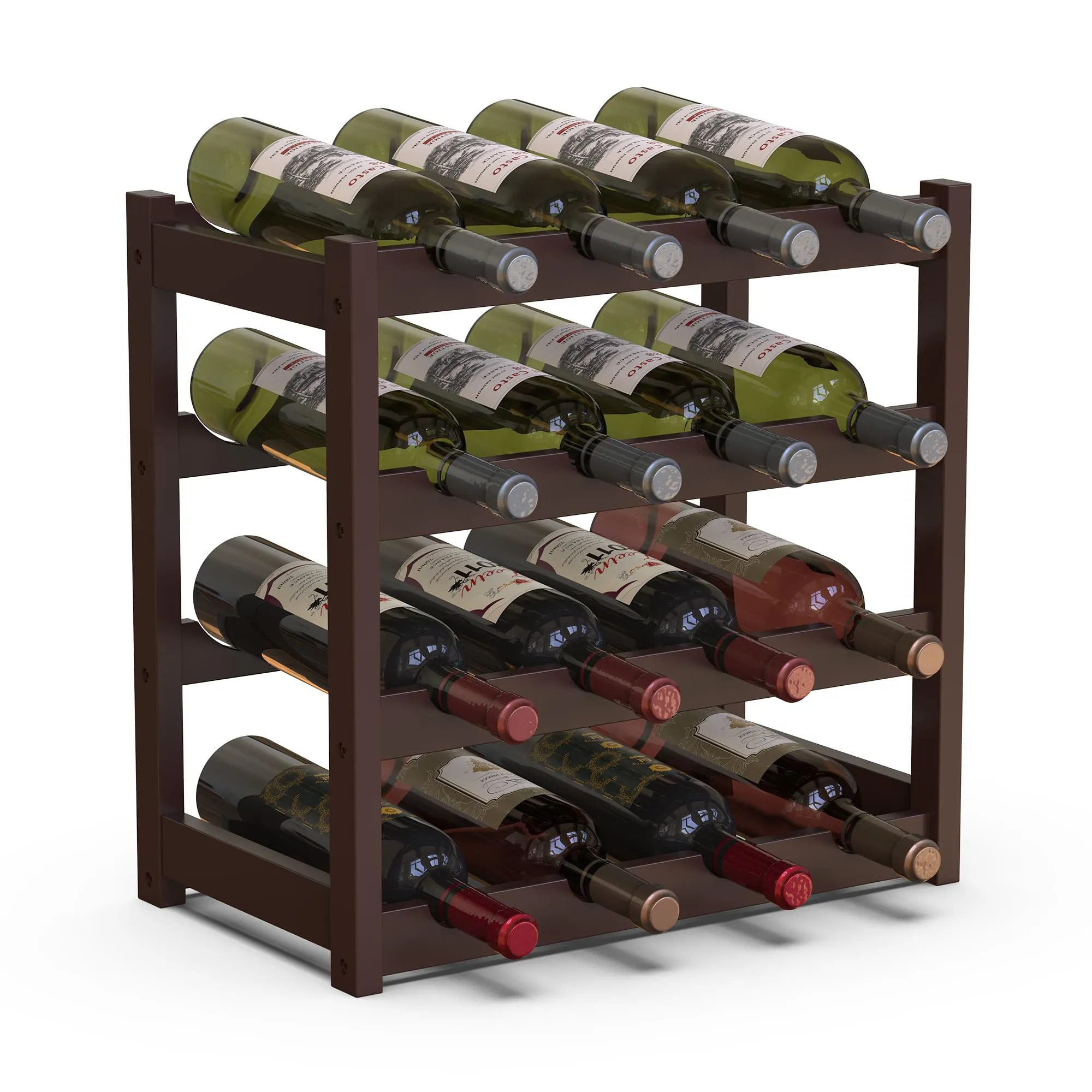 BAKAJI Cantinetta Portavino in Legno Bambù 16 Bottiglie - Noce